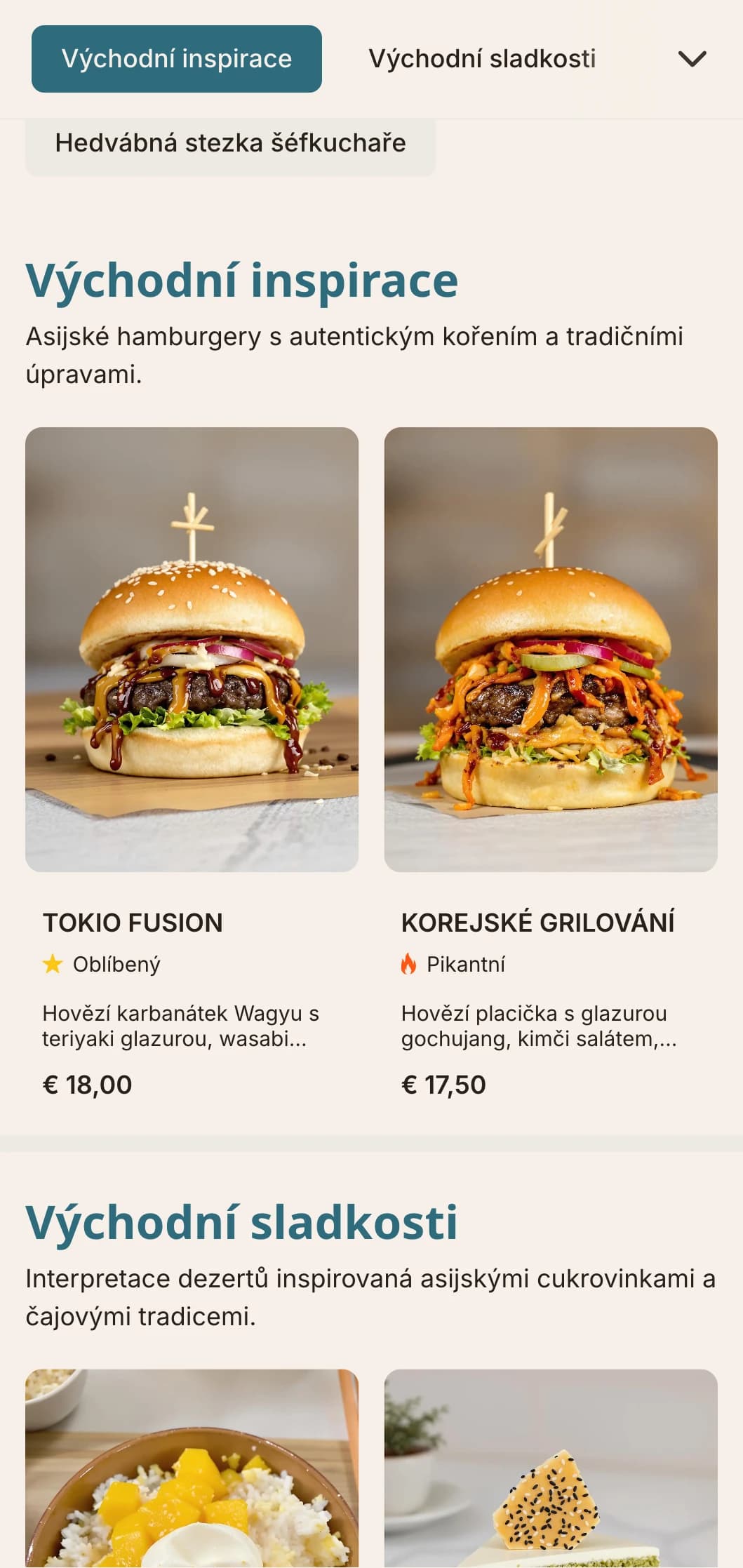 Fúze hamburgerů s asijskými chutěmi a moderní prezentací.