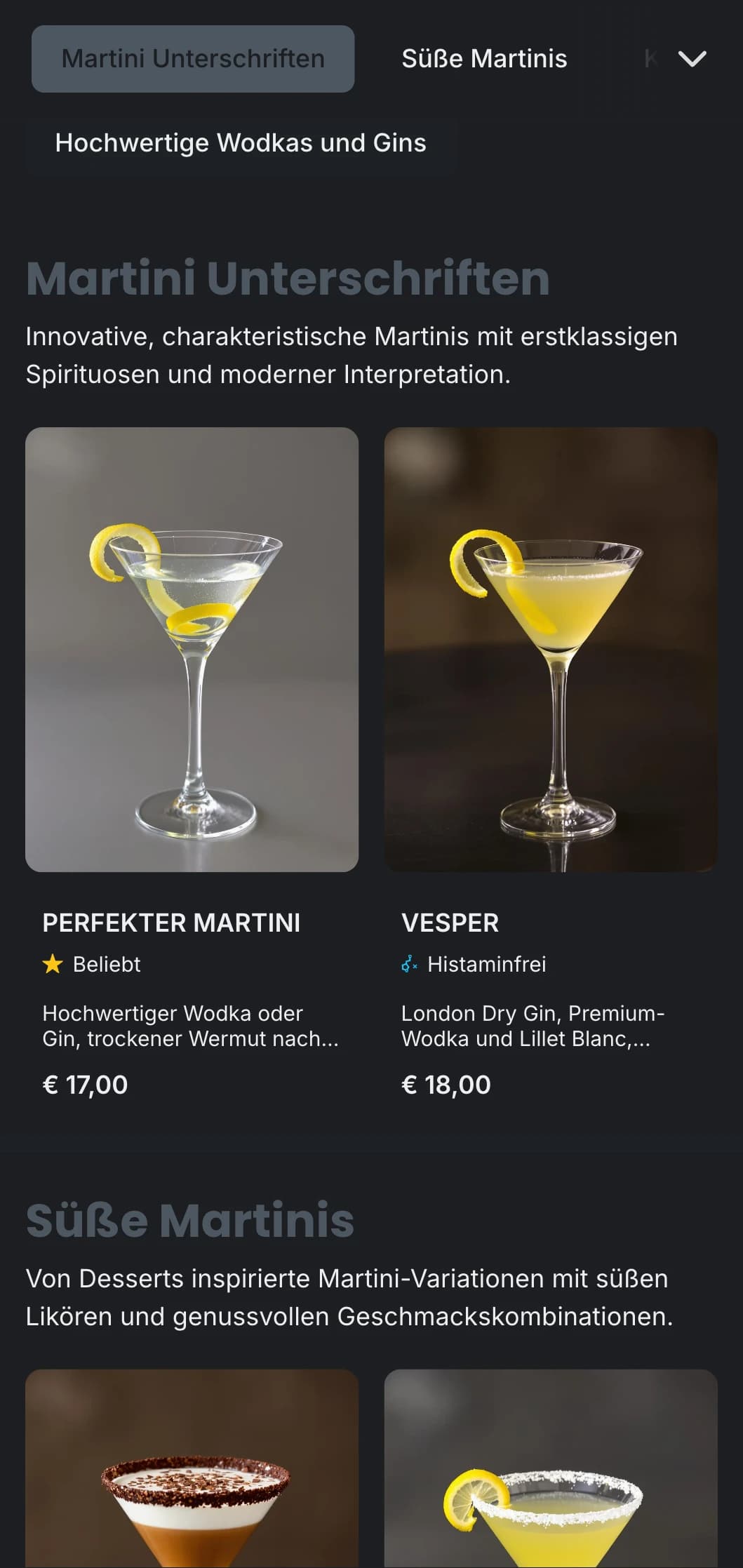 Ein elegantes, großstädtisches Design für urbane Martini-Bars mit kühlen Grautönen und klarer Typografie.
