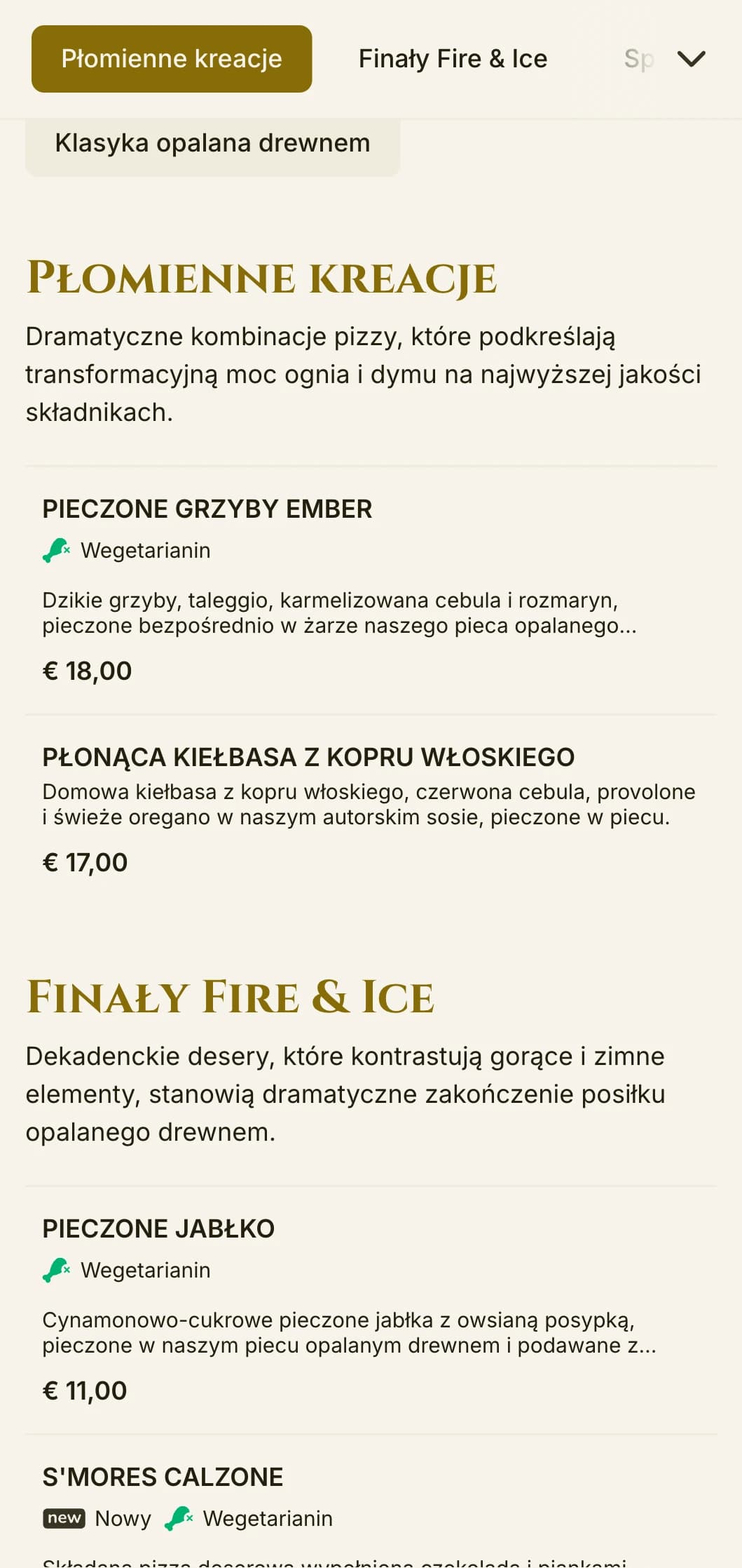 Dramatyczne menu pizzy z bogatą kolorystyką i odważną typografią dla specjalistów opalanych drewnem.