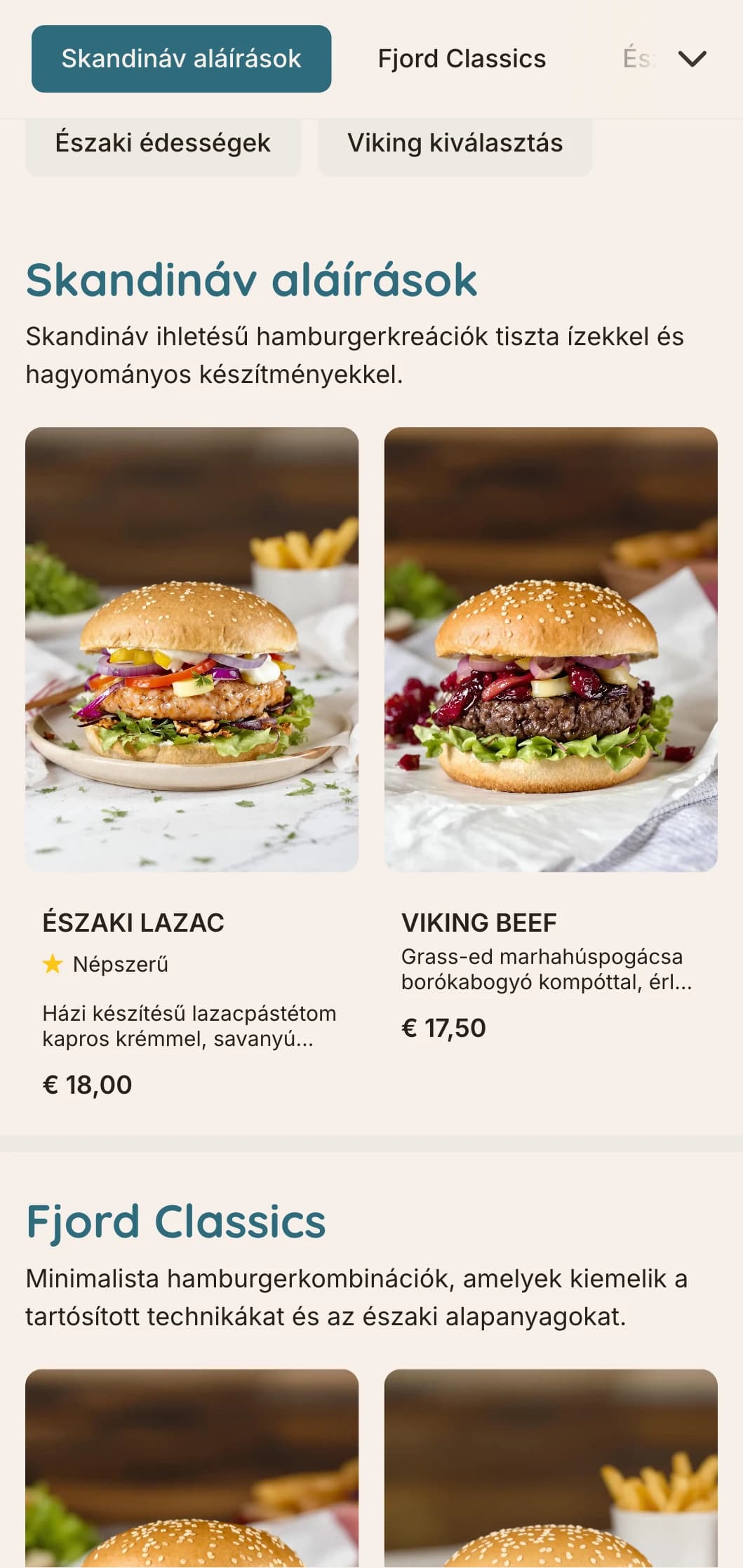 Skandináv ihletésű minimalista burger koncepció tiszta vonalakkal és funkcionális kialakítással.