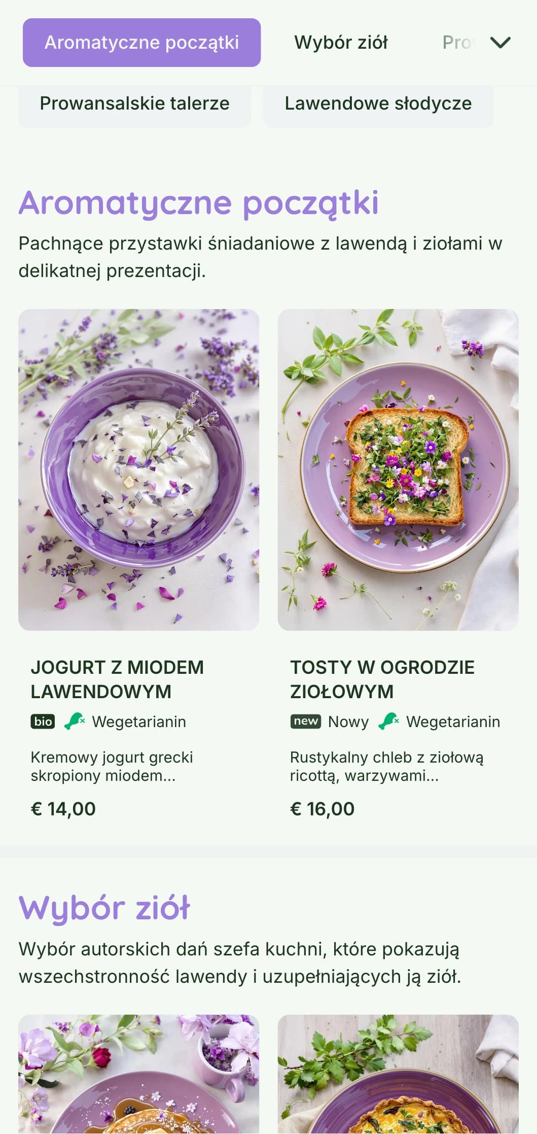 Pachnący, fioletowy szablon brunchowy inspirowany Prowansją, odpowiedni do ziołowych kawiarni i ogrodów.