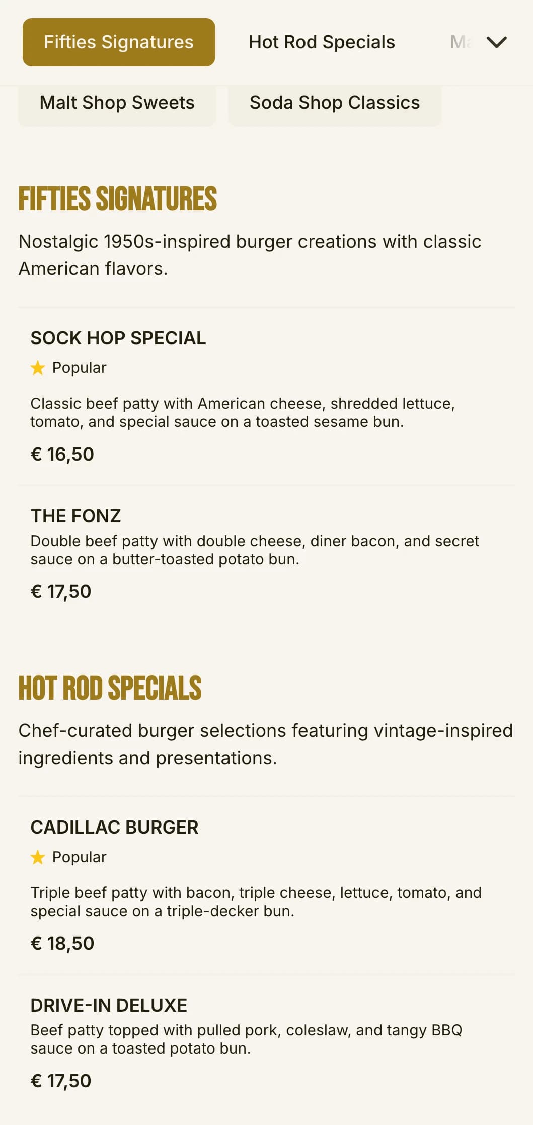 1950s inspired burger shop with checkerboard patterns and nostalgic soda shop elements.
