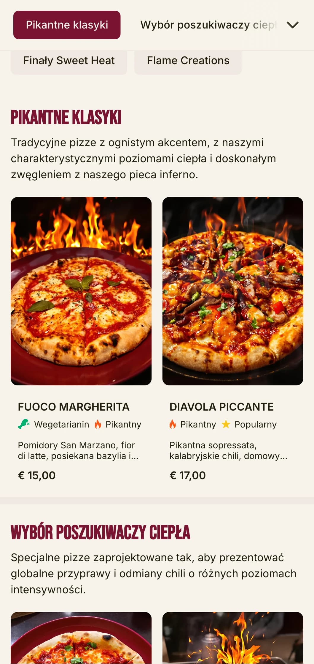 Energetyczne menu pizzy z odważną typografią i żywymi kolorami dla specjalistów od pikantnej pizzy.