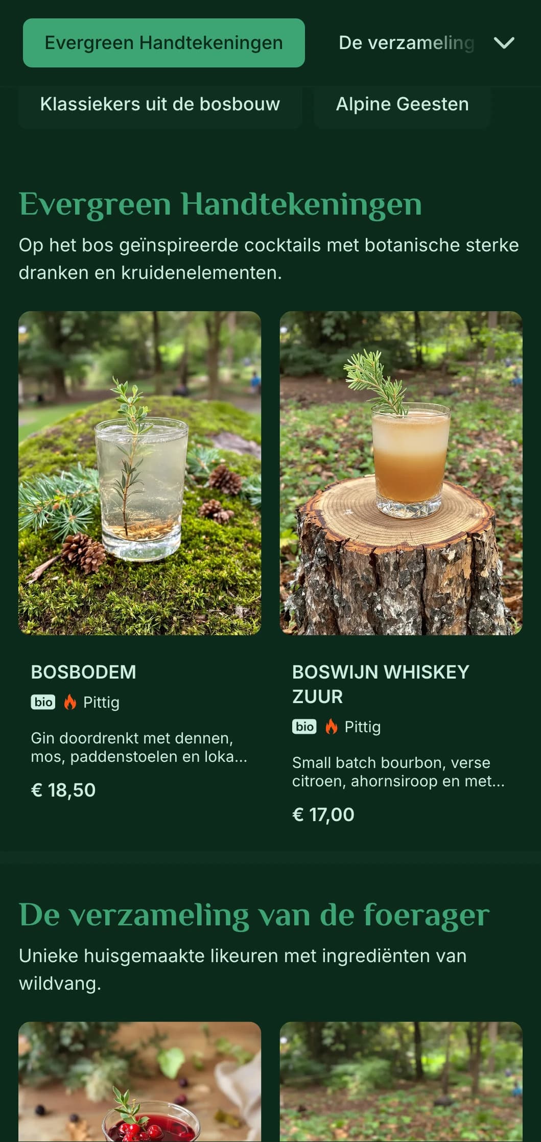 Weelderig groen ontwerp geïnspireerd op dennenbossen voor bars met natuurinvloeden.
