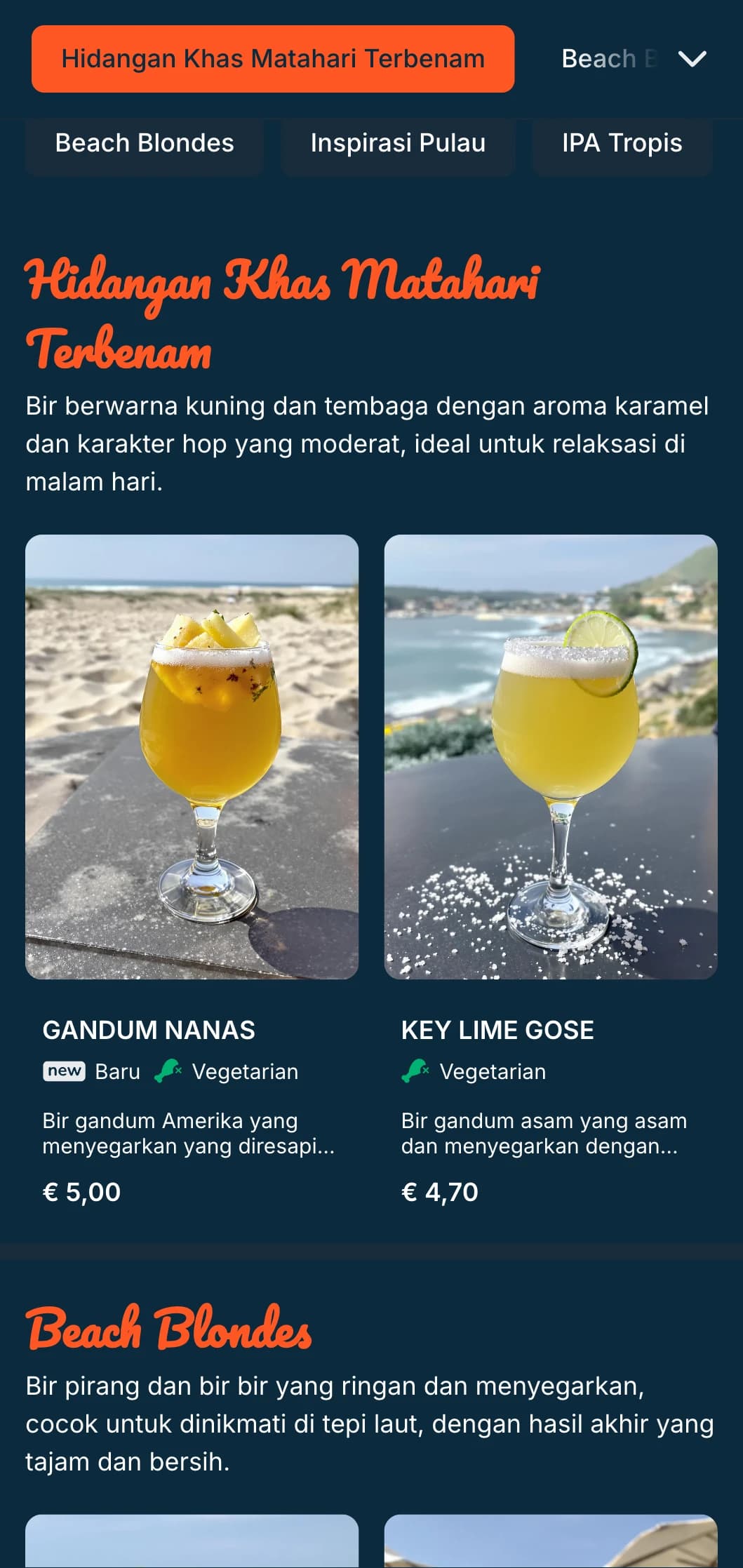 Desain yang ringan dan menyegarkan untuk bar tepi laut dan kilang bir pesisir, menampilkan warna biru dan estetika yang semilir.