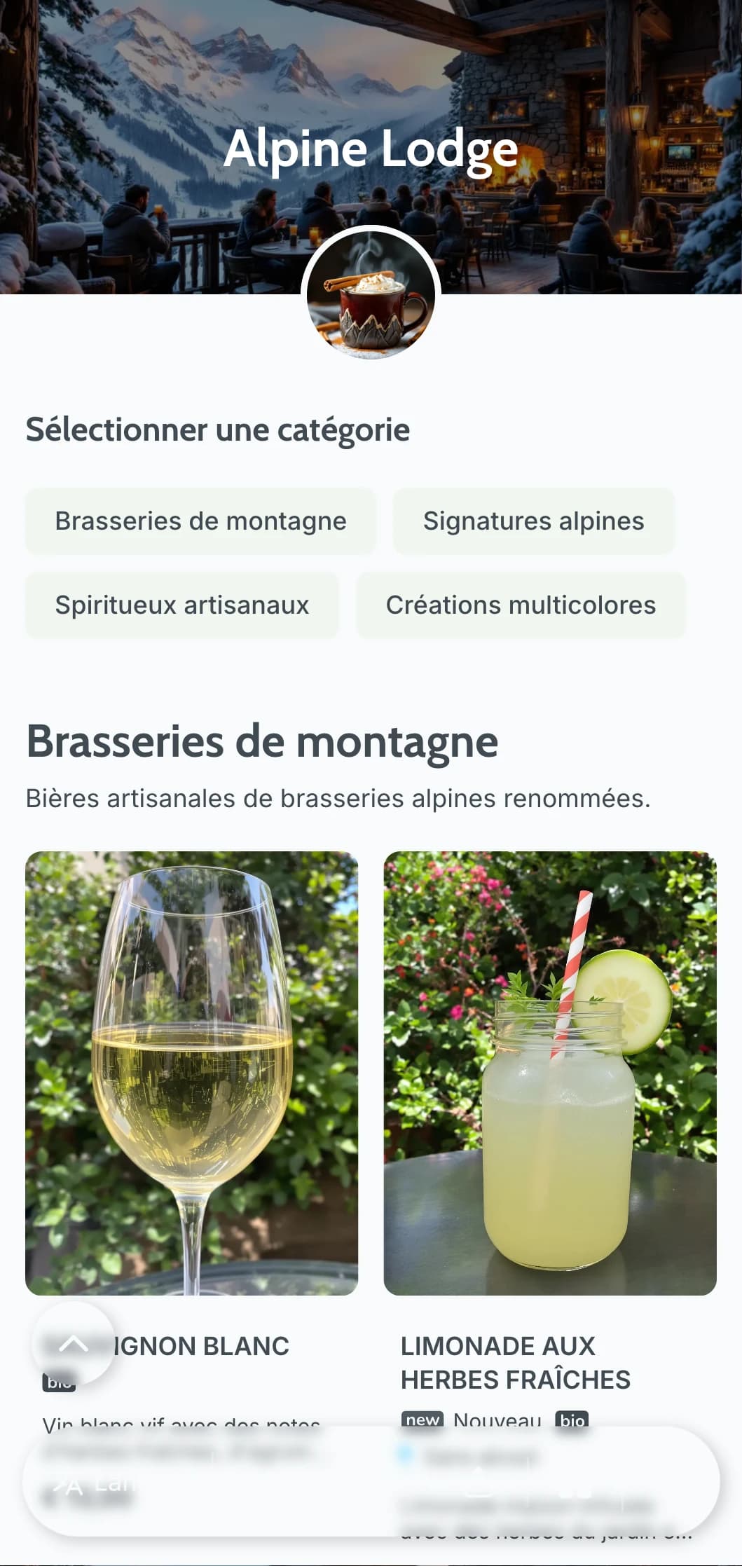 Design gris-bleu inspiré des retraites de montagne pour les bars d'après-ski.