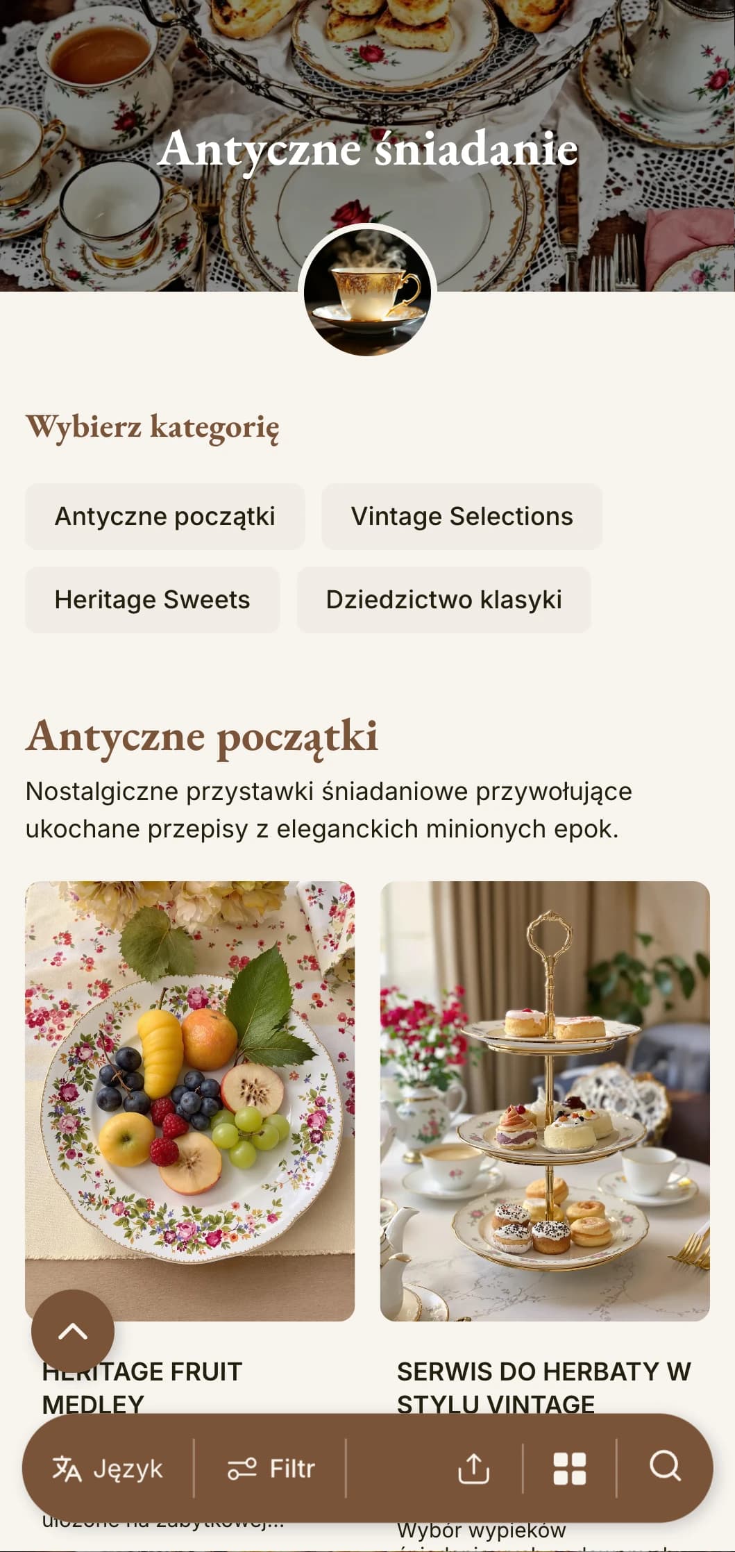 Nostalgiczne poranne propozycje inspirowane dziedzicznymi przepisami, prezentowane z klasyczną elegancją i urokiem.