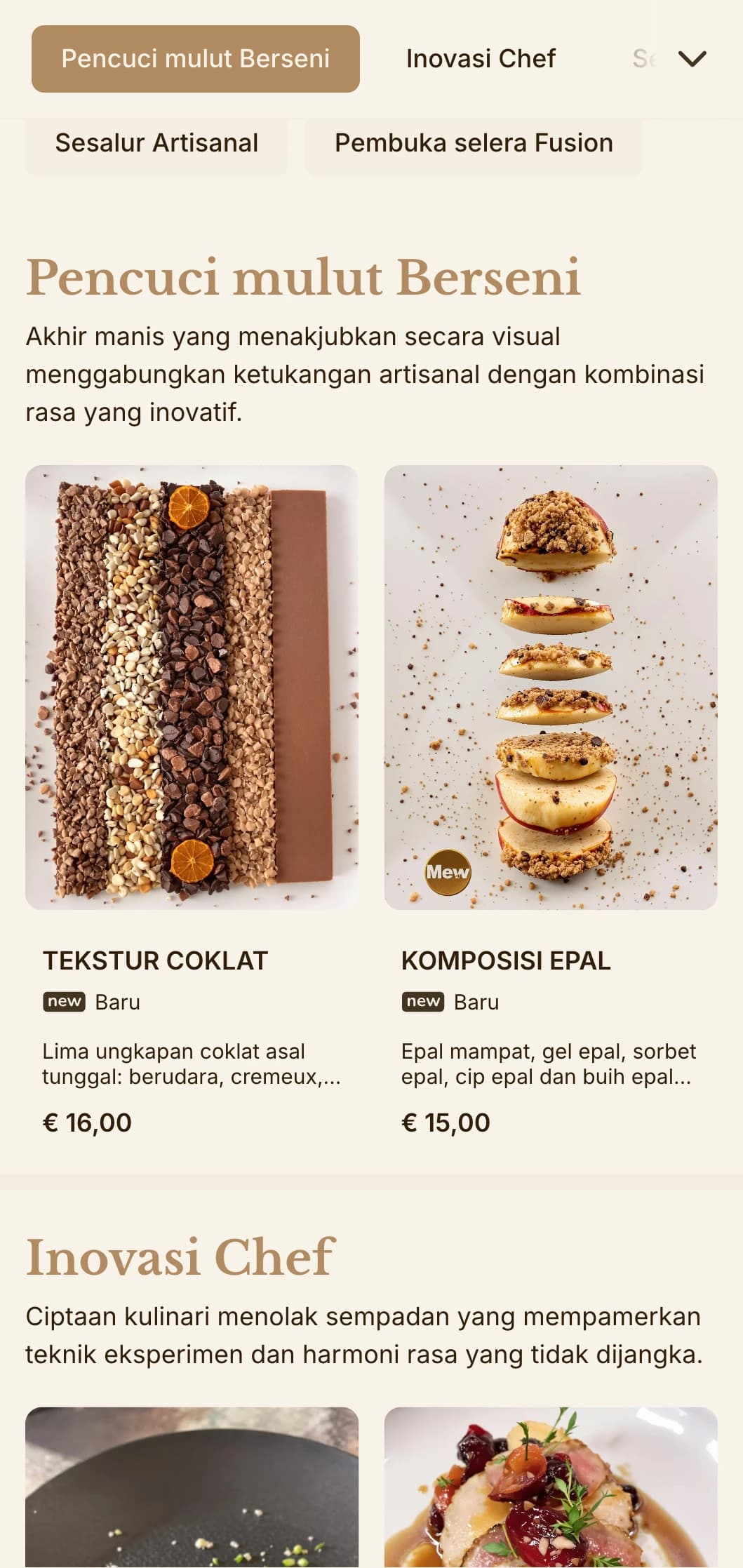 Gabungan canggih estetika artisan dan persembahan gourmet, sesuai untuk pertubuhan masakan yang inovatif.