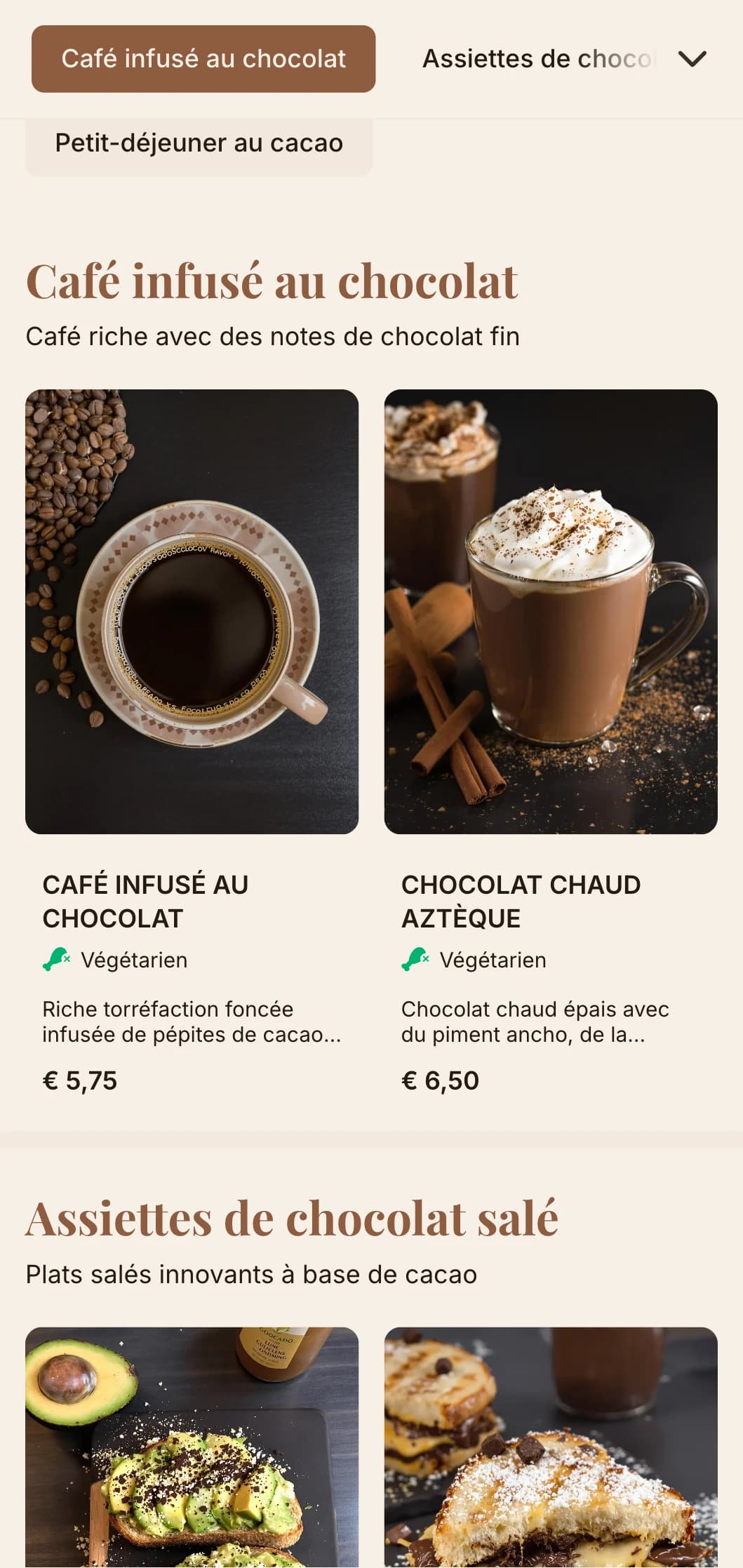 Design brun profond avec des textures riches pour les cafés de chocolat et les boutiques de desserts.