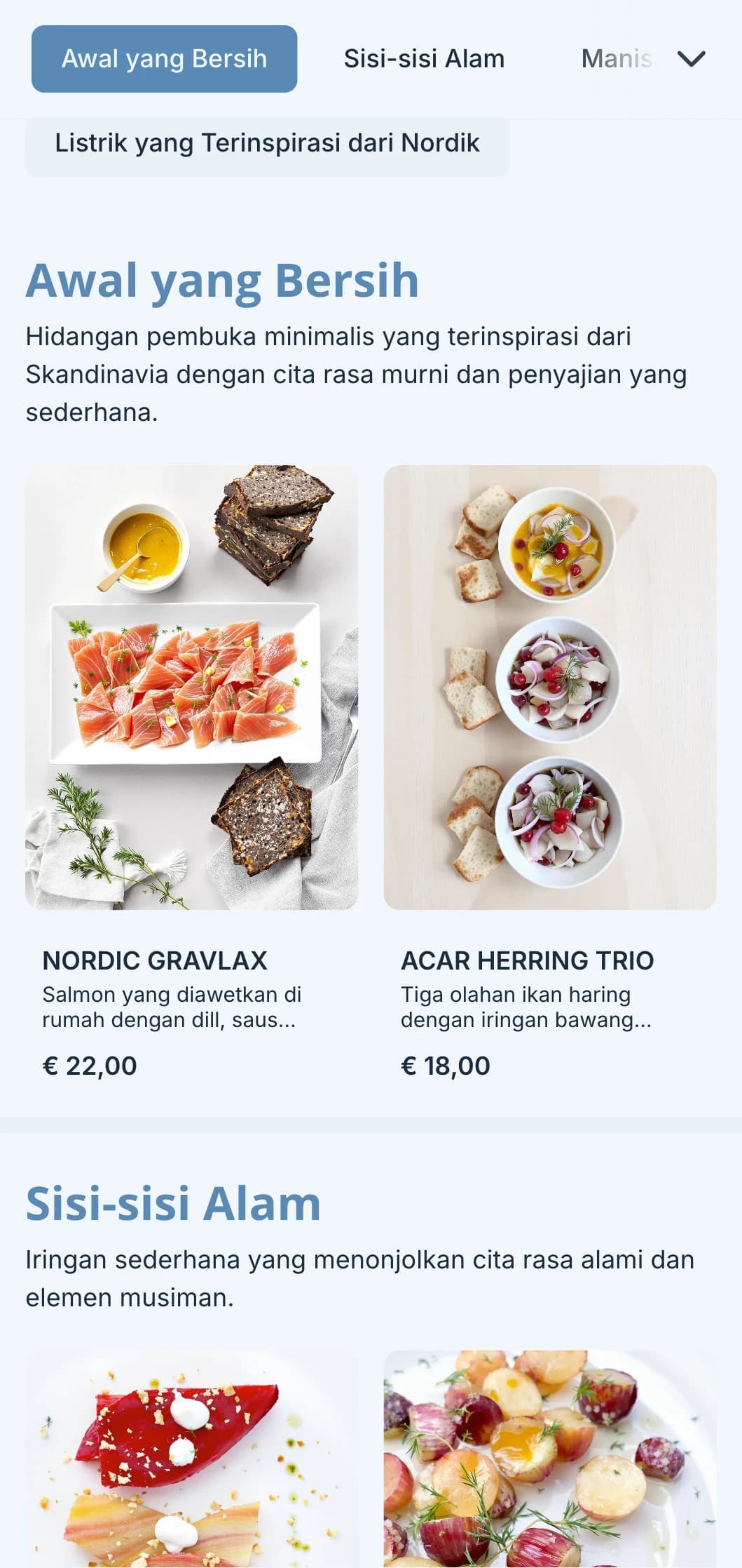 Katering bersih yang terinspirasi dari Skandinavia dengan desain minimalis, elemen fermentasi, dan presentasi yang terinspirasi dari alam untuk acara-acara modern.