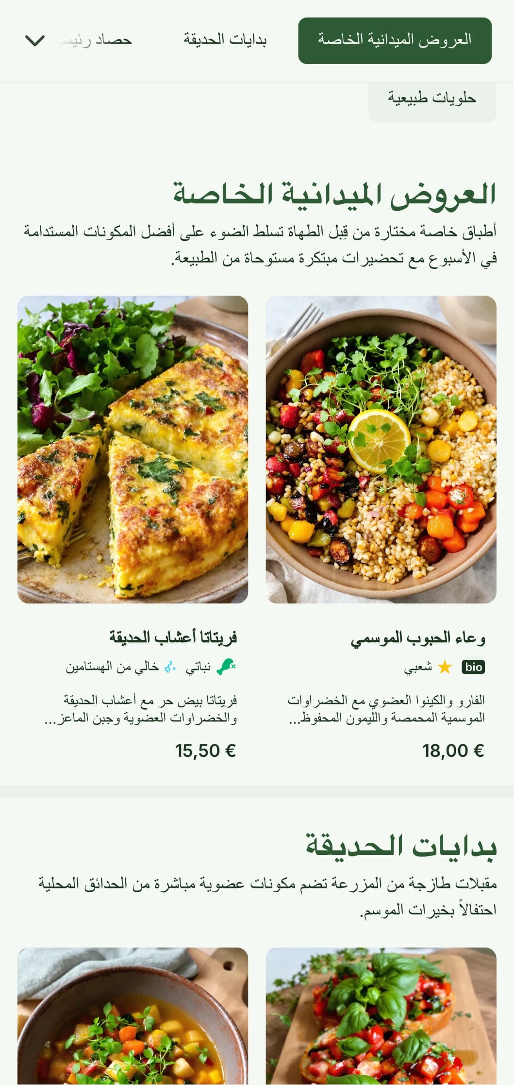 تصميم قائمة غداء طازج مستوحى من الطبيعة يسلط الضوء على المكونات الموسمية وعروض المزرعة إلى المائدة، وهو مثالي للمقاهي والمطاعم التي تركز على وجبات منتصف النهار الصحية والعضوية.