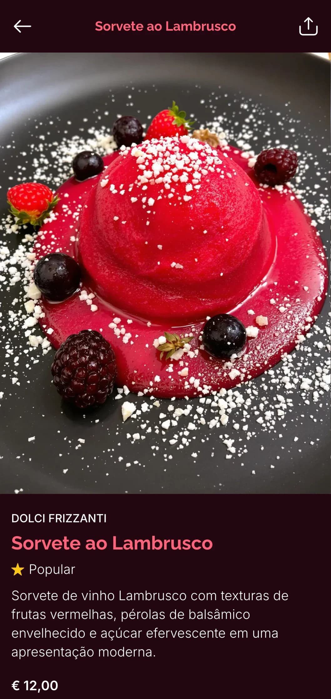 Design contemporâneo com detalhes em vermelho cintilante que celebram o famoso vinho tinto frizzante da Emilia-Romagna.