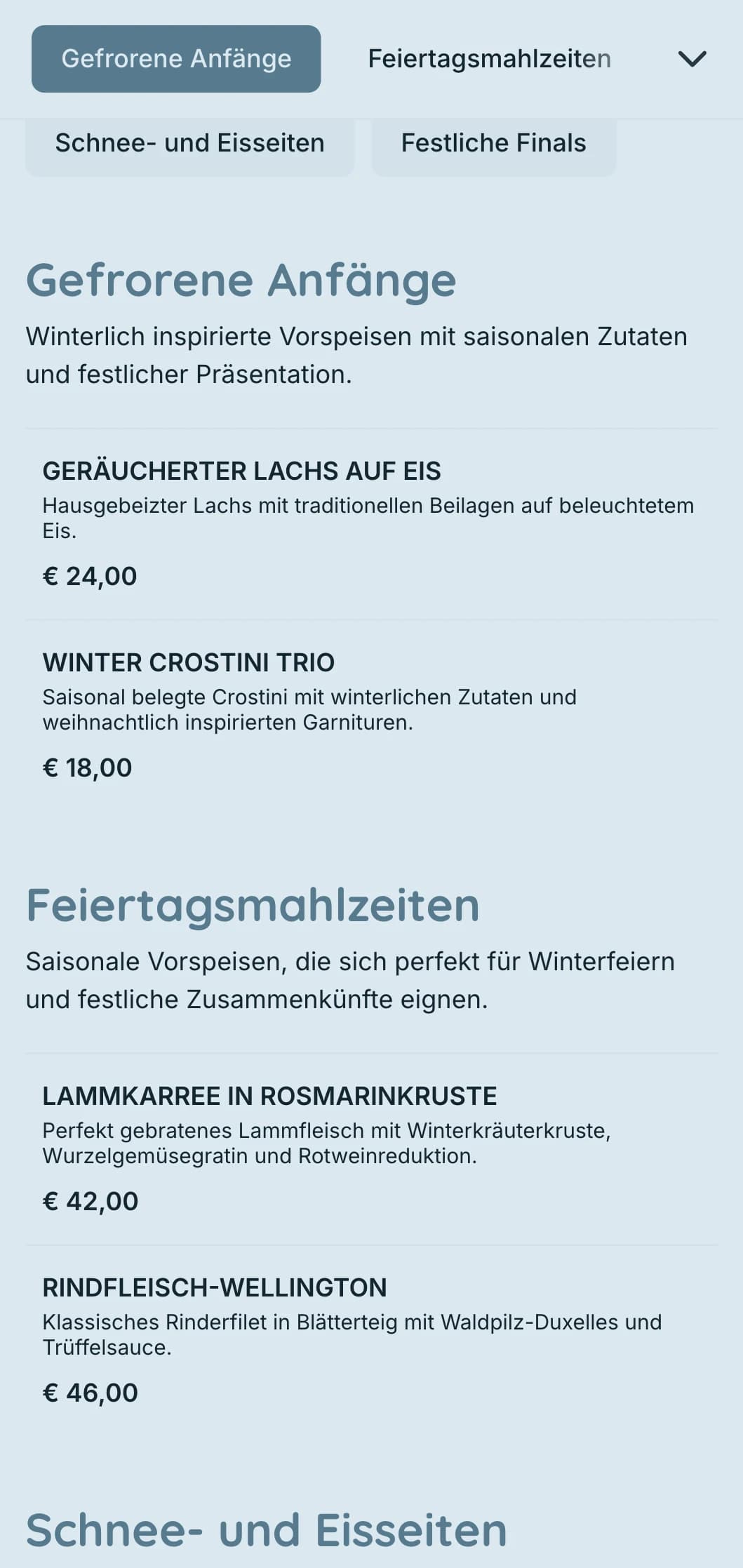 Magisches Winter-Catering mit saisonalen Zutaten, dramatischer Präsentation und gemütlichen Elementen für Weihnachtsfeiern und Winterveranstaltungen.