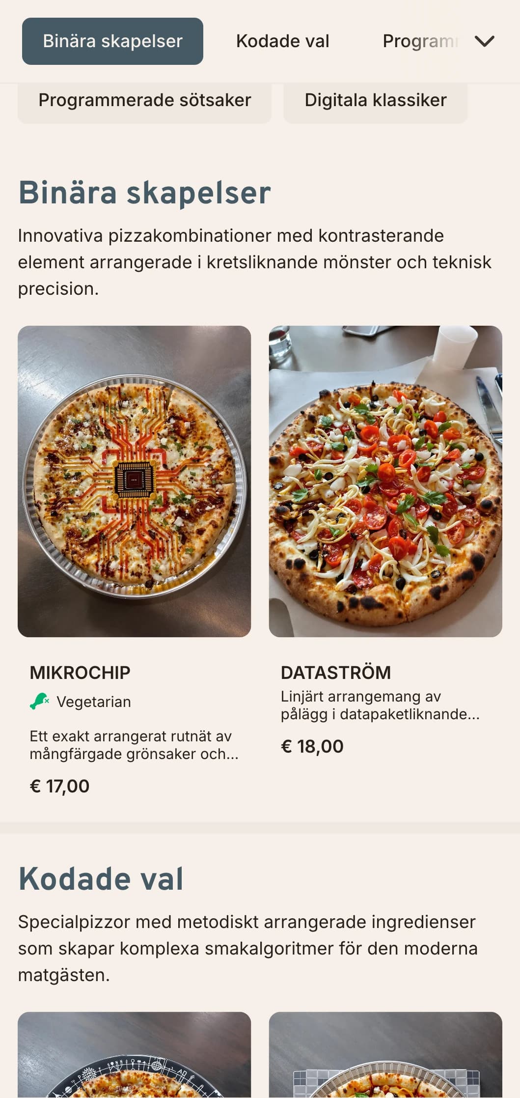 Teknikinspirerad pizzameny med kretskortsestetik för moderna mötesplatser.