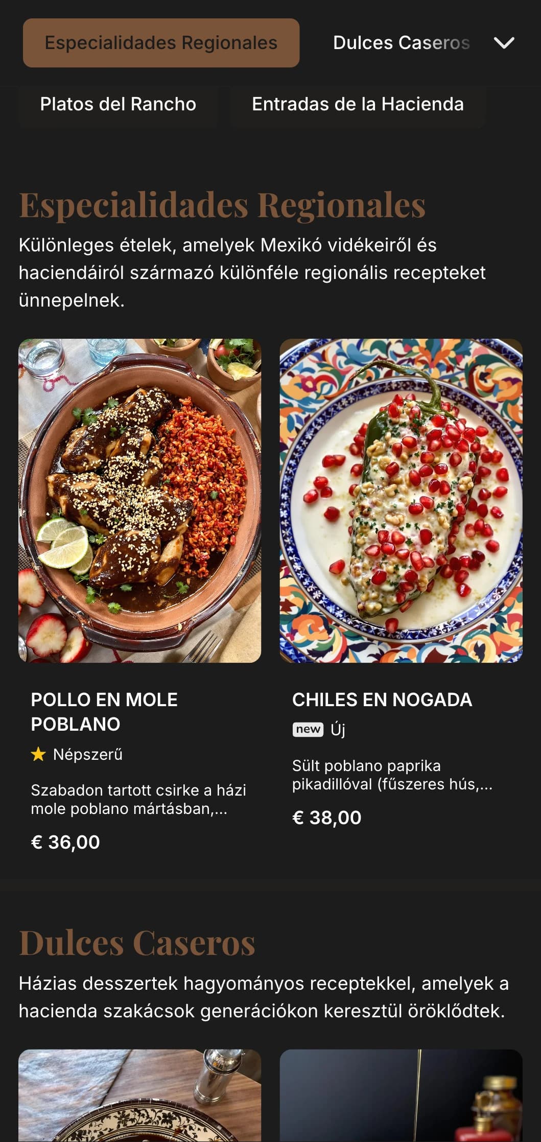 Rusztikus és meleg mexikói hacienda stílusú menü, gazdag fa textúrákkal, hagyományos receptekkel és kiadós ételekkel egy elegáns ranch környezetben.