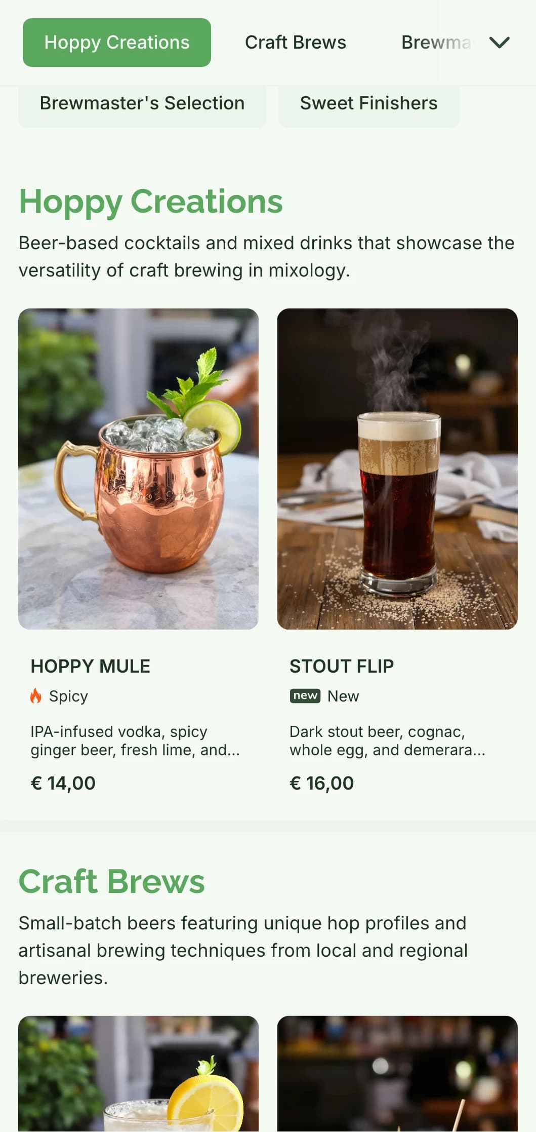 A rustic yet refined menu design for craft beer bars and brewpubs, featuring natural tones and wood-inspired textures.
