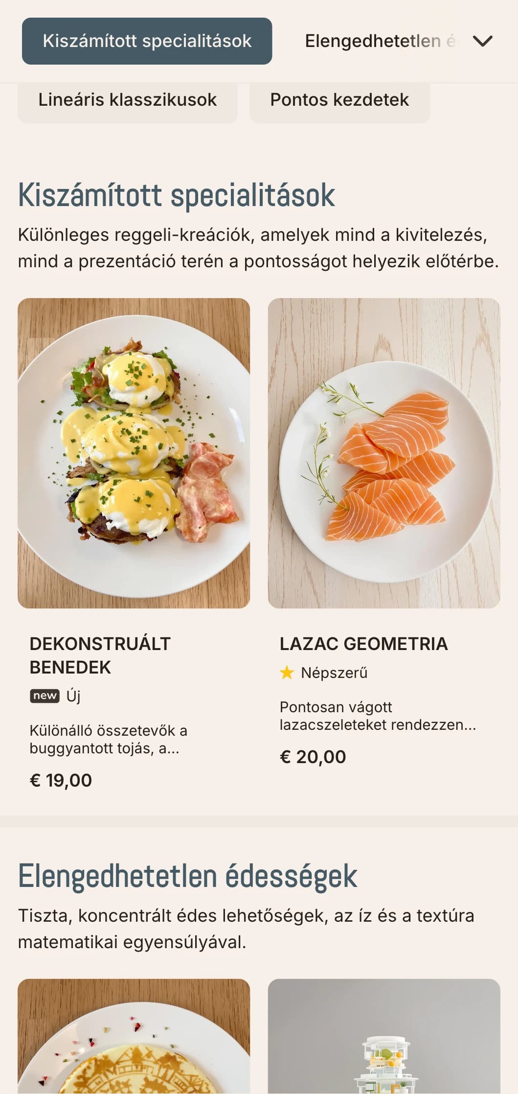 Letisztult, precízen elrendezett reggeli lehetőségek minimalista megjelenéssel és gondosan kiegyensúlyozott ízekkel.