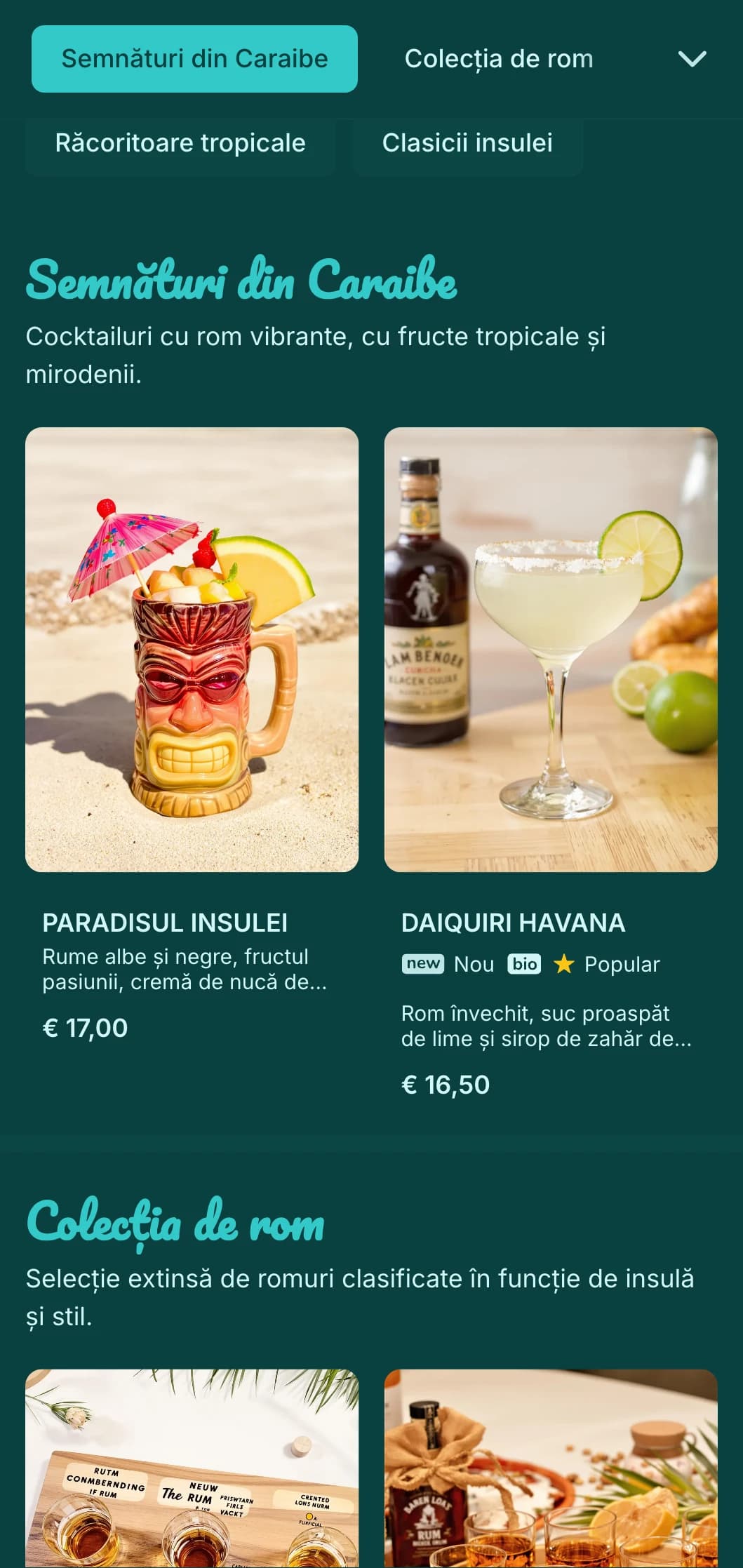 Design turcoaz strălucitor cu elemente festive pentru barurile de pe plajă axate pe rom.