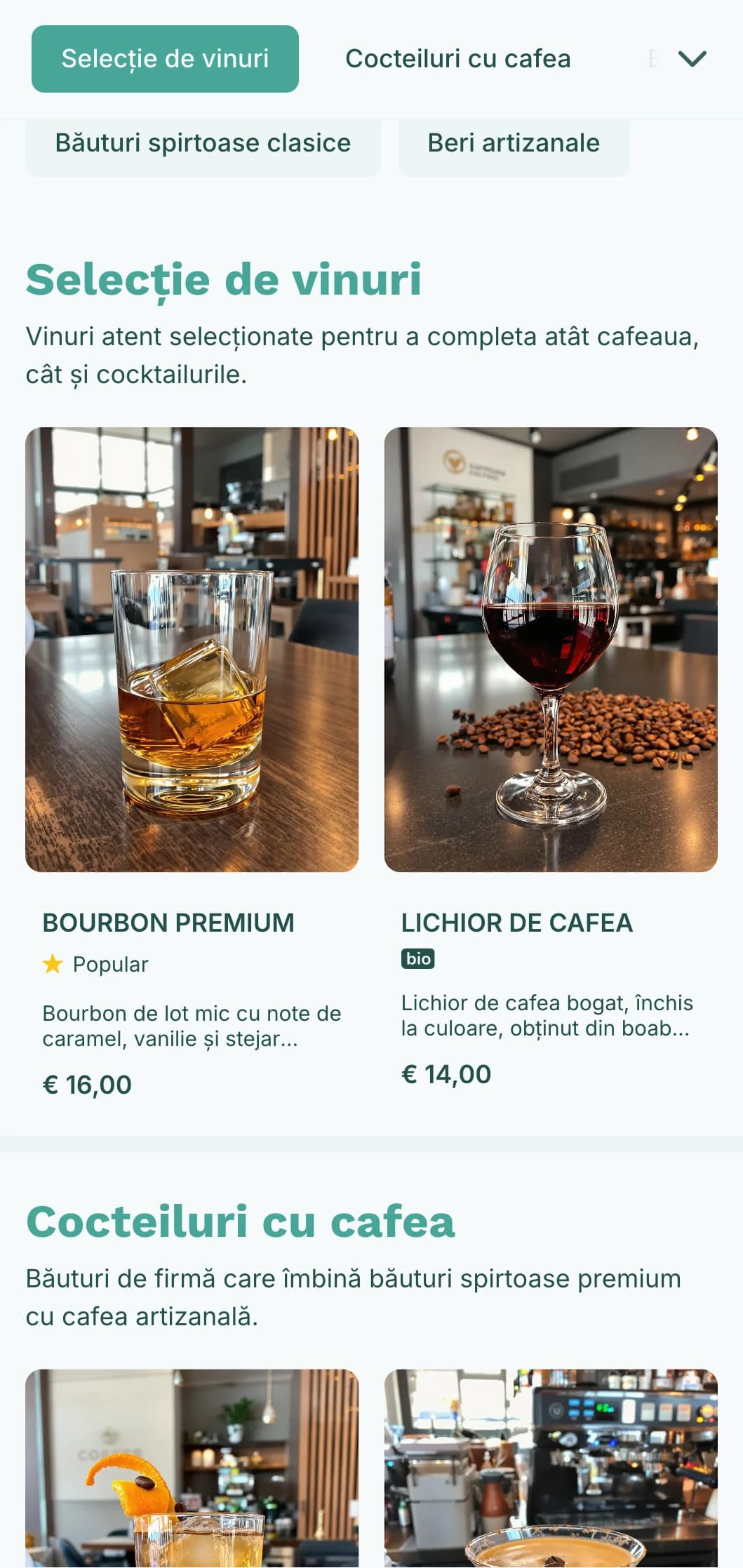 Design proaspăt teal pentru unități hibride de cafea și cocktail.