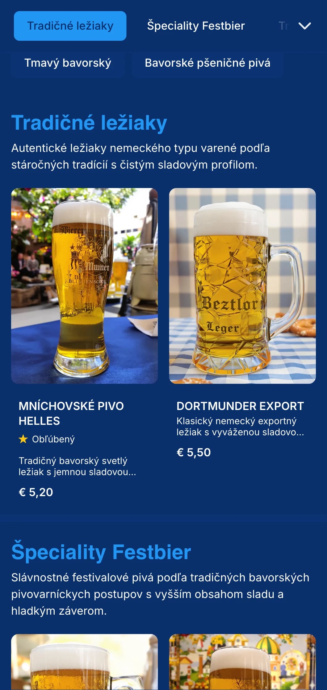 Tradičná šablóna v bavorskom štýle s klasickou modrou a bielou farebnou schémou, ideálna pre autentické nemecké pivnice a oslavy Oktoberfestu.