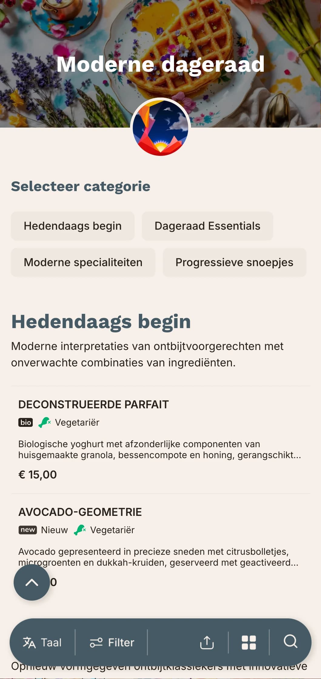 Eigentijdse ochtendaanbiedingen met innovatieve technieken en onverwachte smaakcombinaties voor de avontuurlijke vroege vogel.