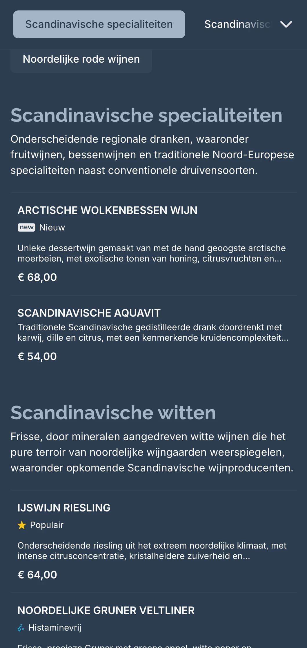 Sjabloon voor Scandinavisch geïnspireerde wijnkaart met koele blauwe tinten en minimalistisch ontwerp, ideaal voor hedendaagse Scandinavische restaurants en internationale wijnbars.