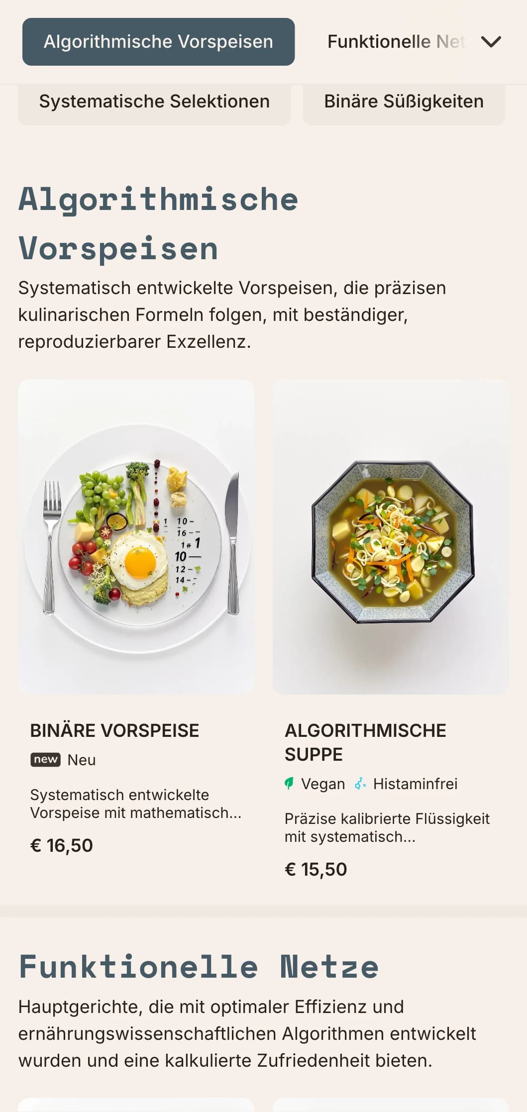 Technisches, funktionsorientiertes Mittagsmenü-Design mit mathematischen Elementen und systematischem Layout, perfekt für präzisionsorientierte Restaurants und Konzeptgaststätten.