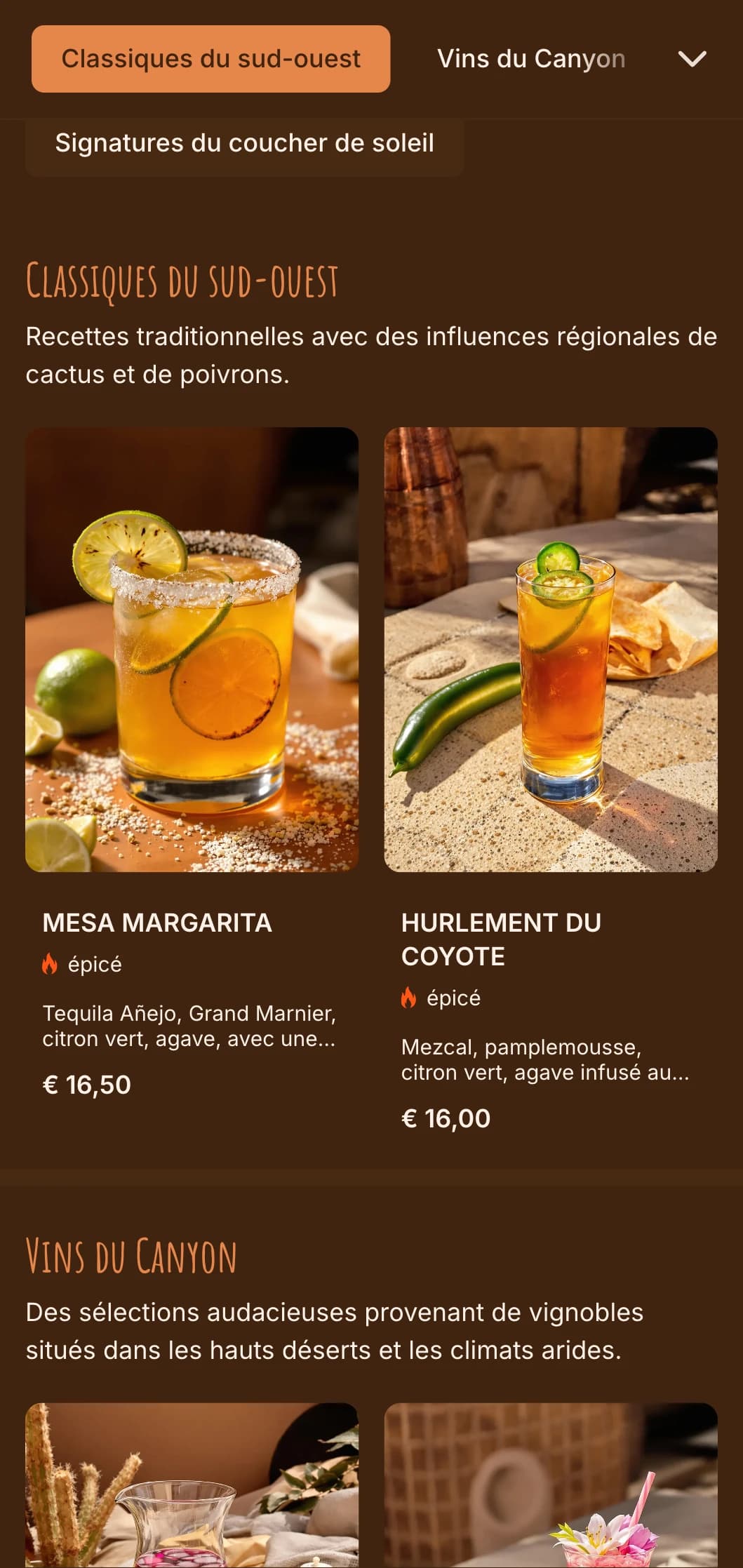 Motif orange et or inspiré des couchers de soleil dans le désert pour les bars du sud-ouest.