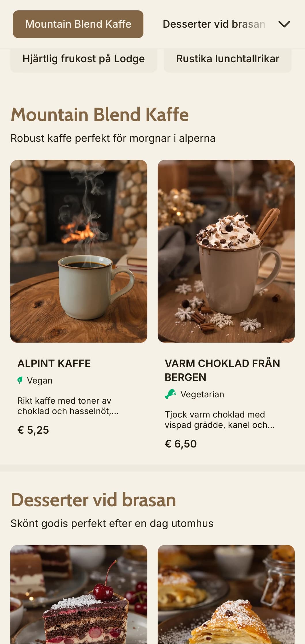Mysig träinspirerad design med bergselement för alpina kaféer och lodge-matställen.