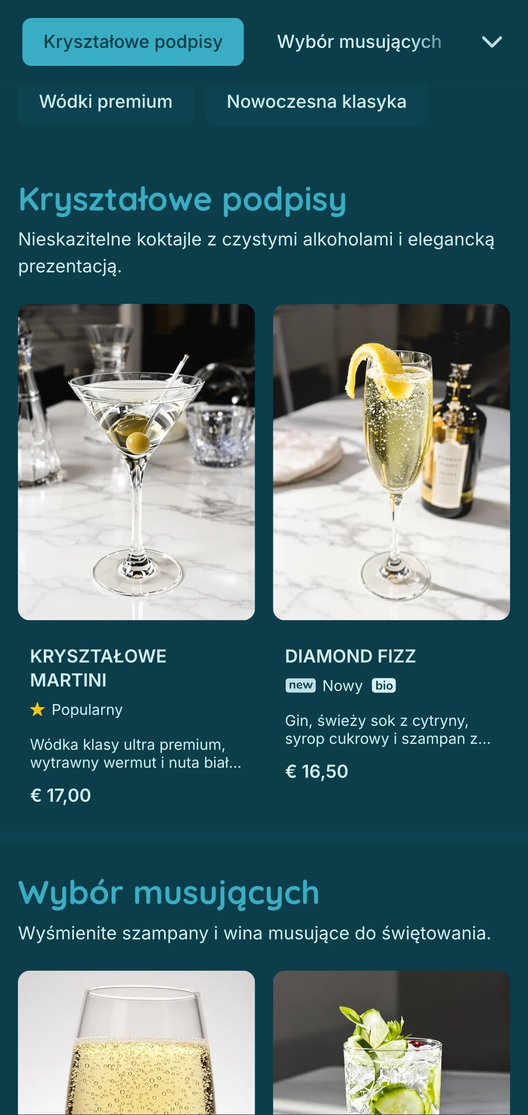 Przejrzysty niebieski design z elementami inspirowanymi klejnotami dla współczesnych barów koktajlowych.
