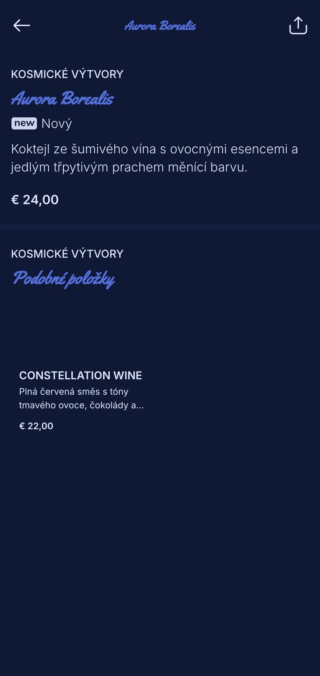 Zasněný modrý design s hvězdnými prvky pro koktejlové zážitky na střeše.