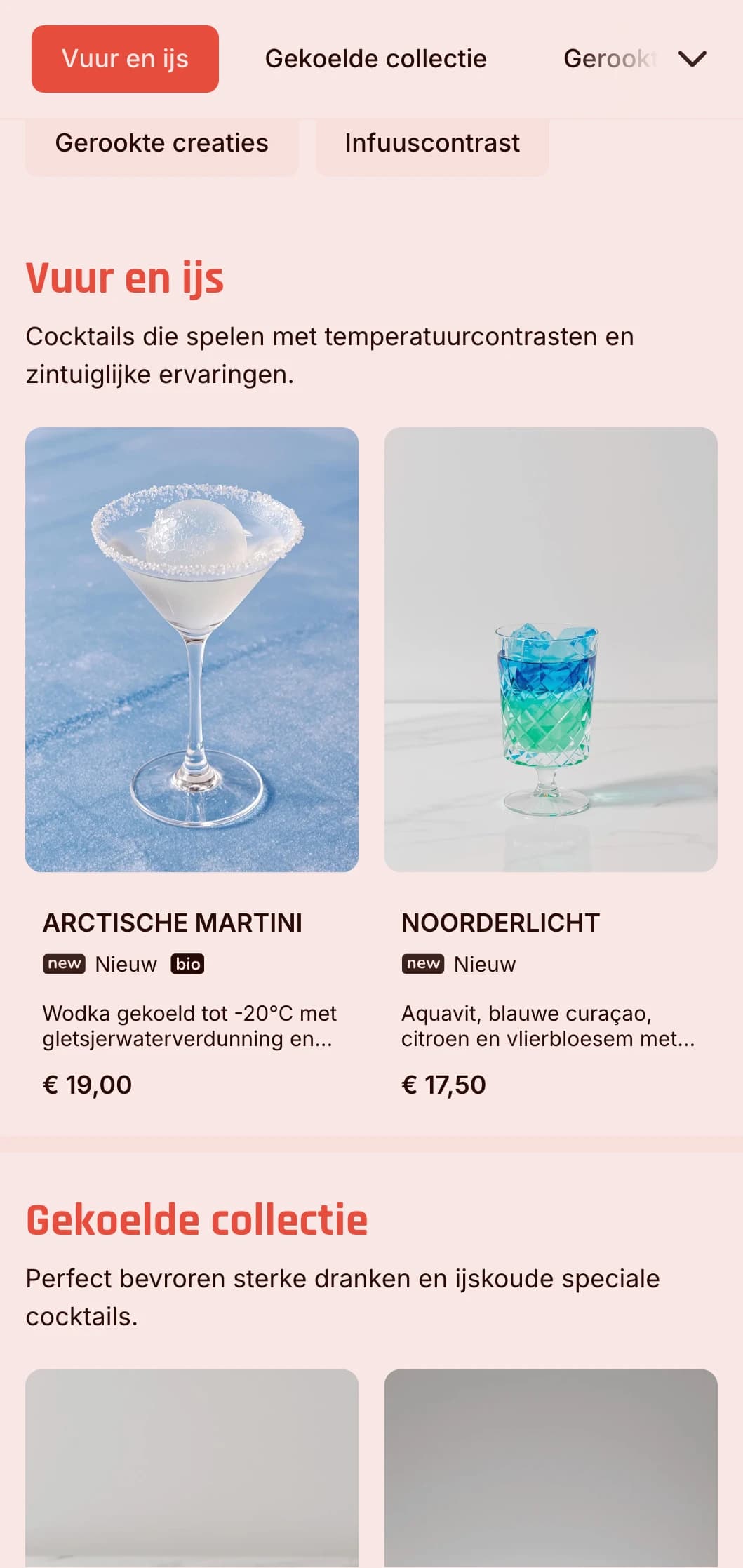 Dynamisch blauw en rood ontwerp dat speelt met warme en koude elementen voor innovatieve bars.