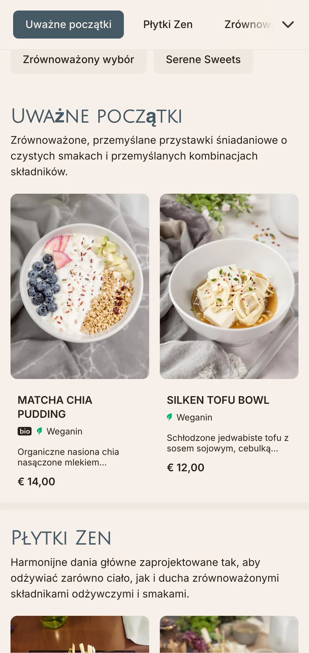Spokojny, zrównoważony szablon brunchu z azjatyckimi wpływami, odpowiedni dla kawiarni wellness oferujących matcha i mindful dining.