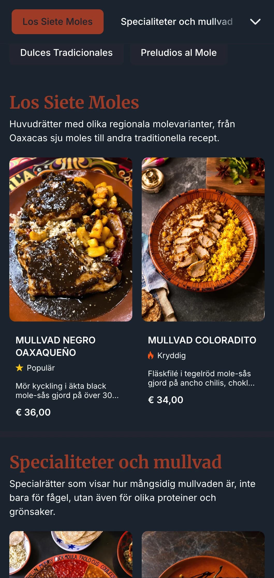 Rik och komplex meny som visar Mexikos olika mole-såser med djupa terrakottatoner, traditionella tillagningar och regionala variationer.