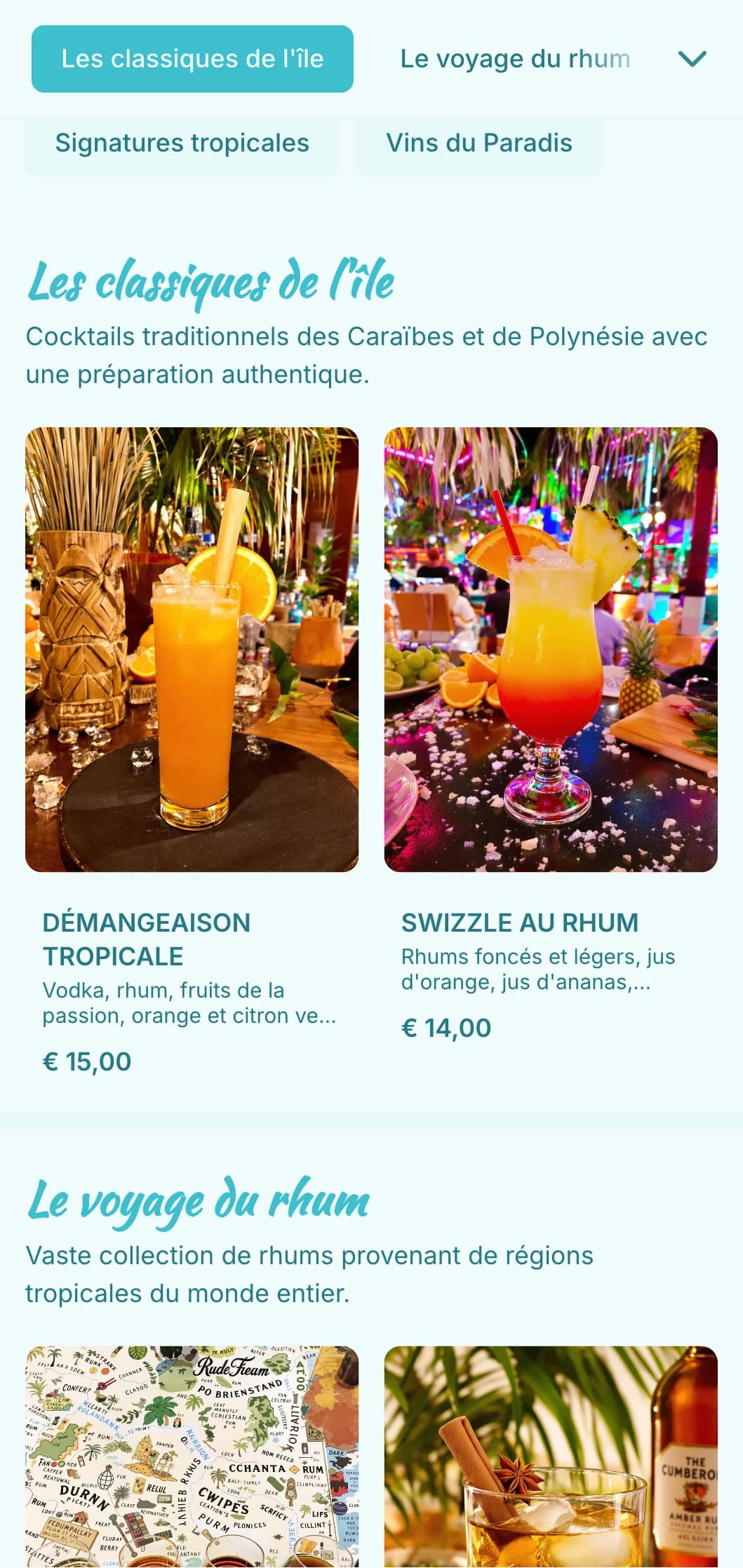 Design turquoise vif avec des éléments tropicaux pour les bars à tiki et à rhum.