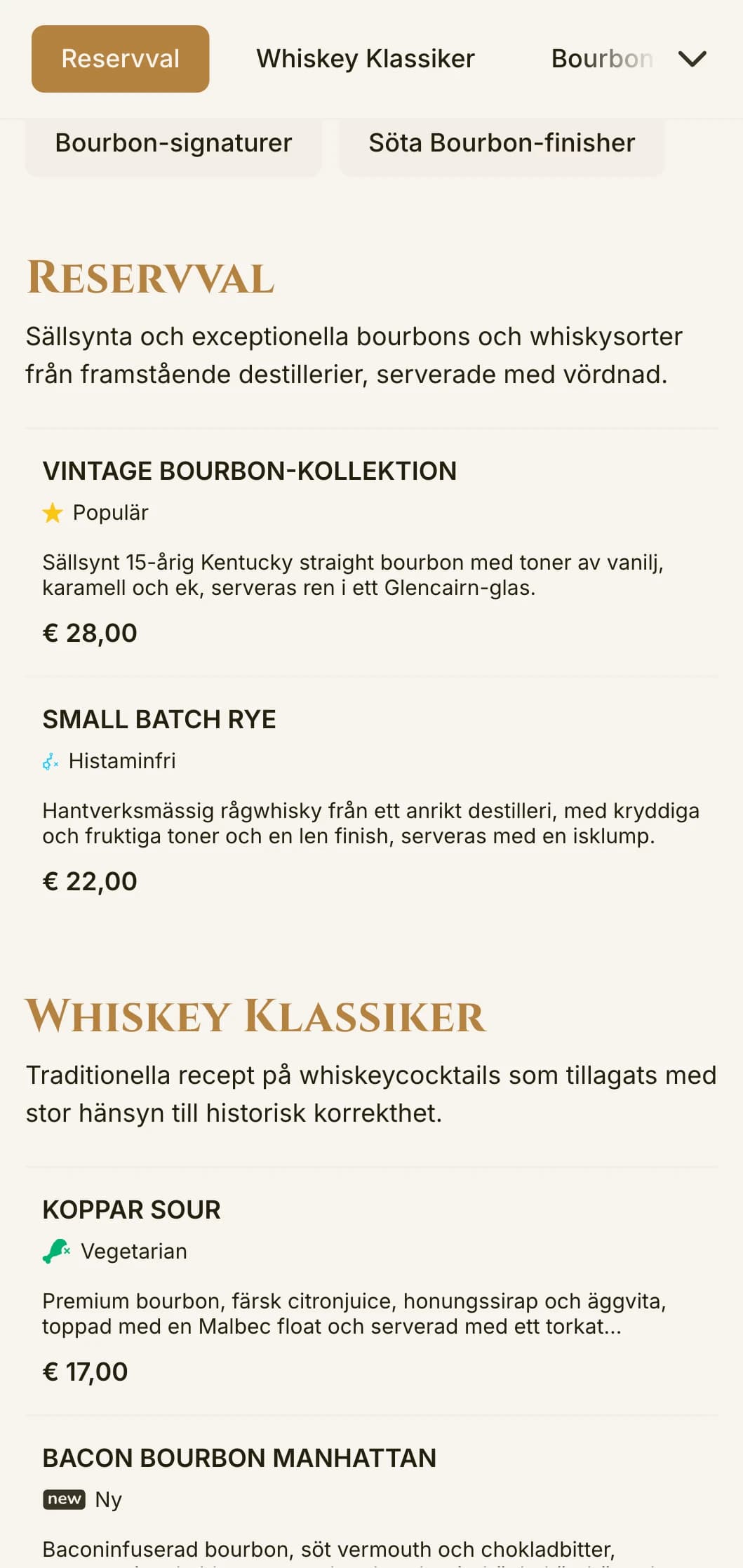 Bourbon & Mässing Barmeny