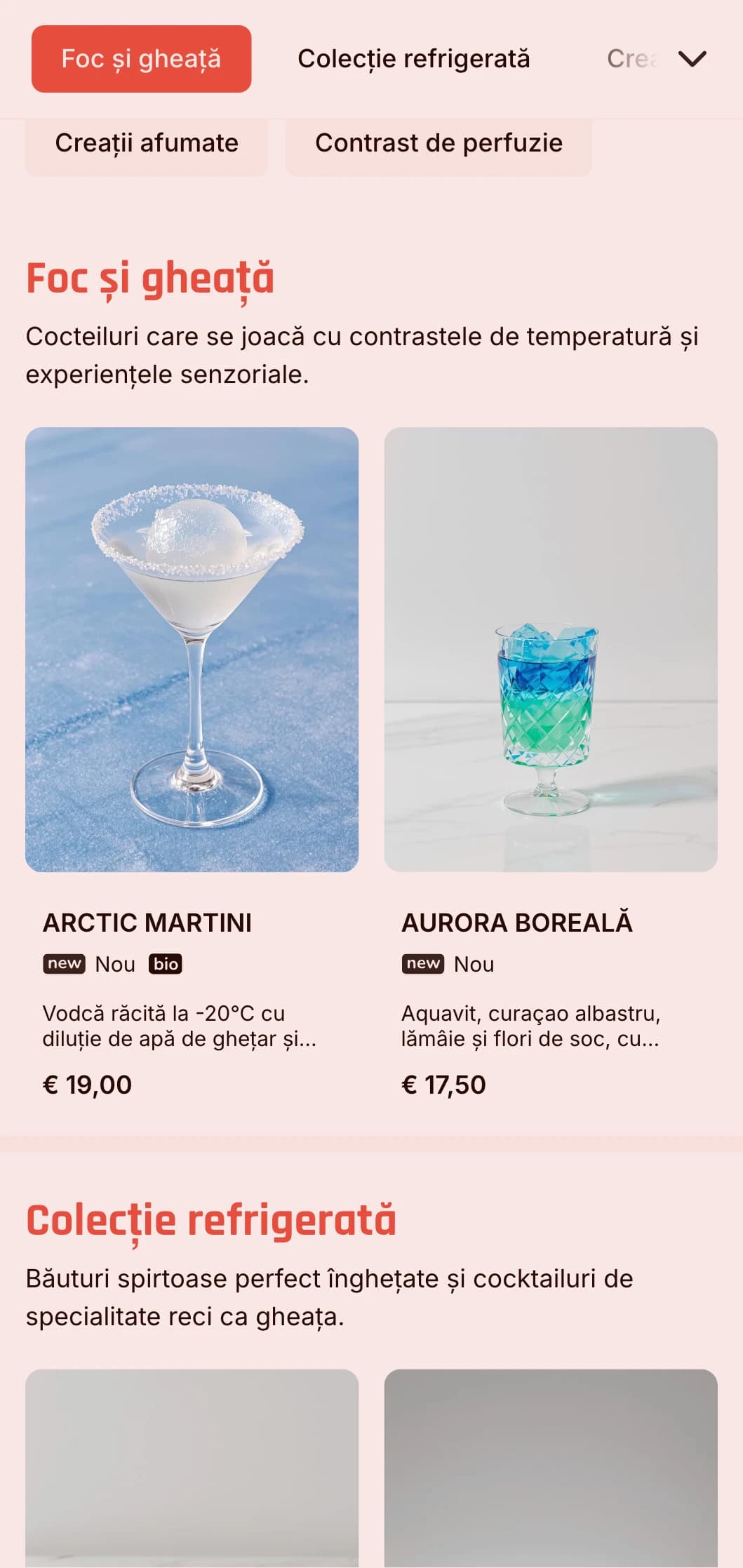 Design dinamic albastru și roșu care se joacă cu elemente calde și reci pentru baruri inovatoare.