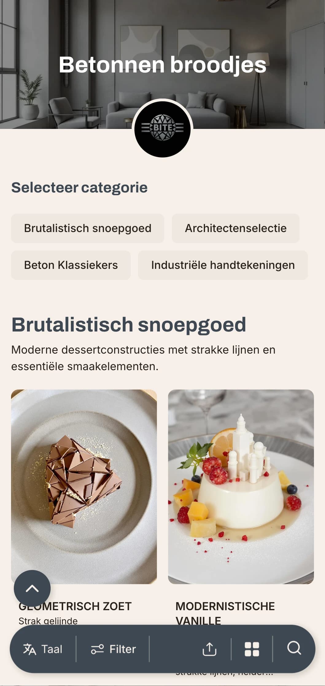 Industrieel-minimalistisch hamburgerconcept met betonnen texturen en strakke metalen afwerkingen voor de moderne stedeling.