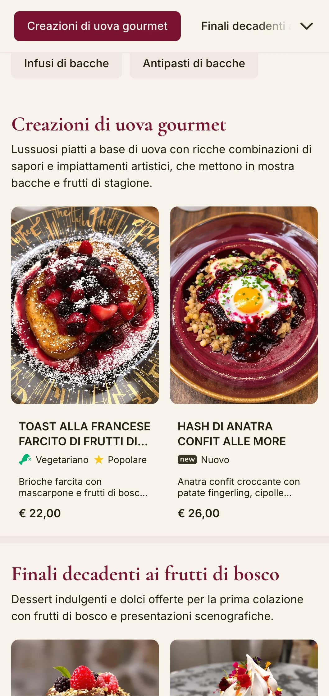 Modello per brunch vivace, con ricchi toni di bacche e tipografia elegante, progettato per i caffè con piatti a base di frutta.
