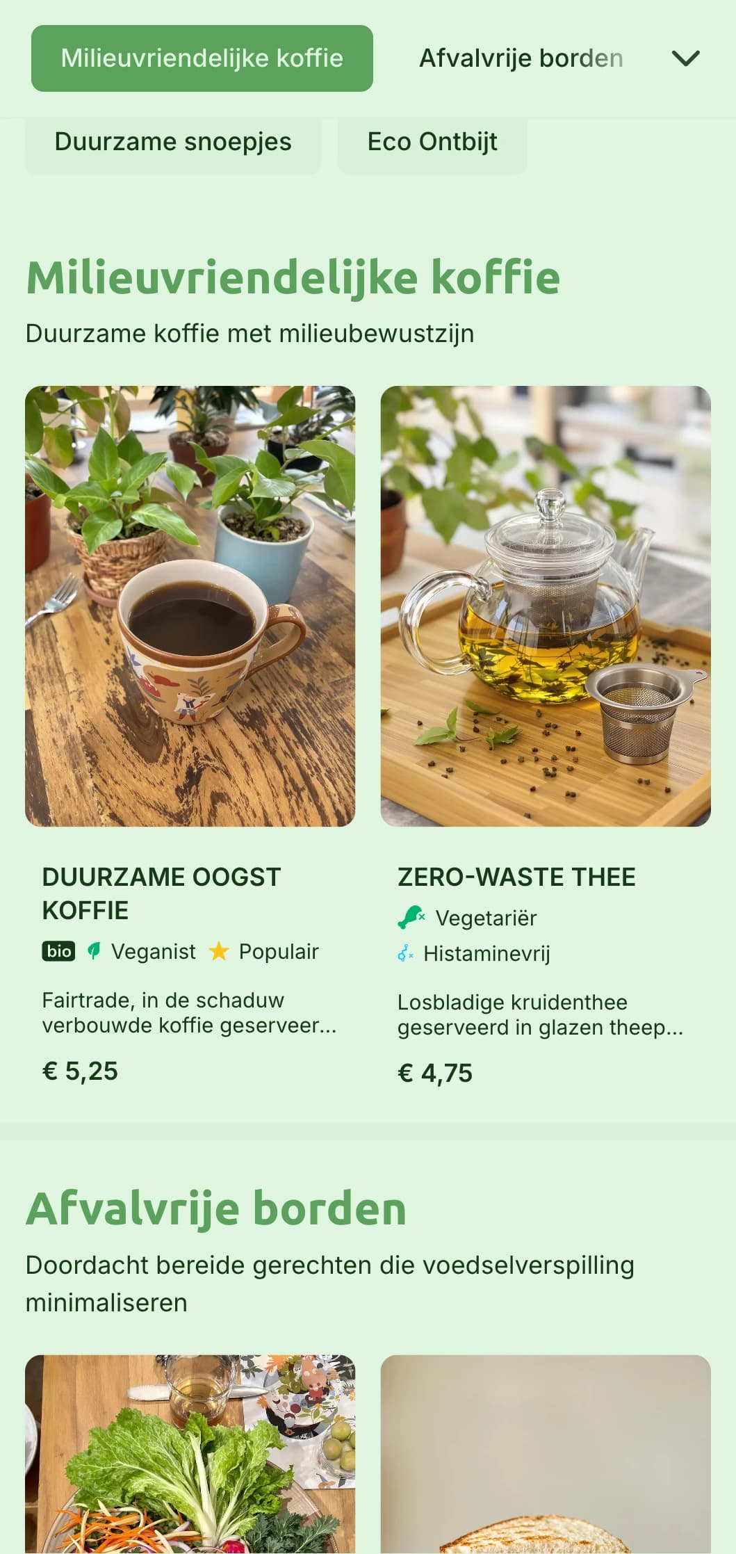 Aards groen ontwerp met de nadruk op biologische ingrediënten voor boerderij-tot-tafel cafés en eco-eetgelegenheden.
