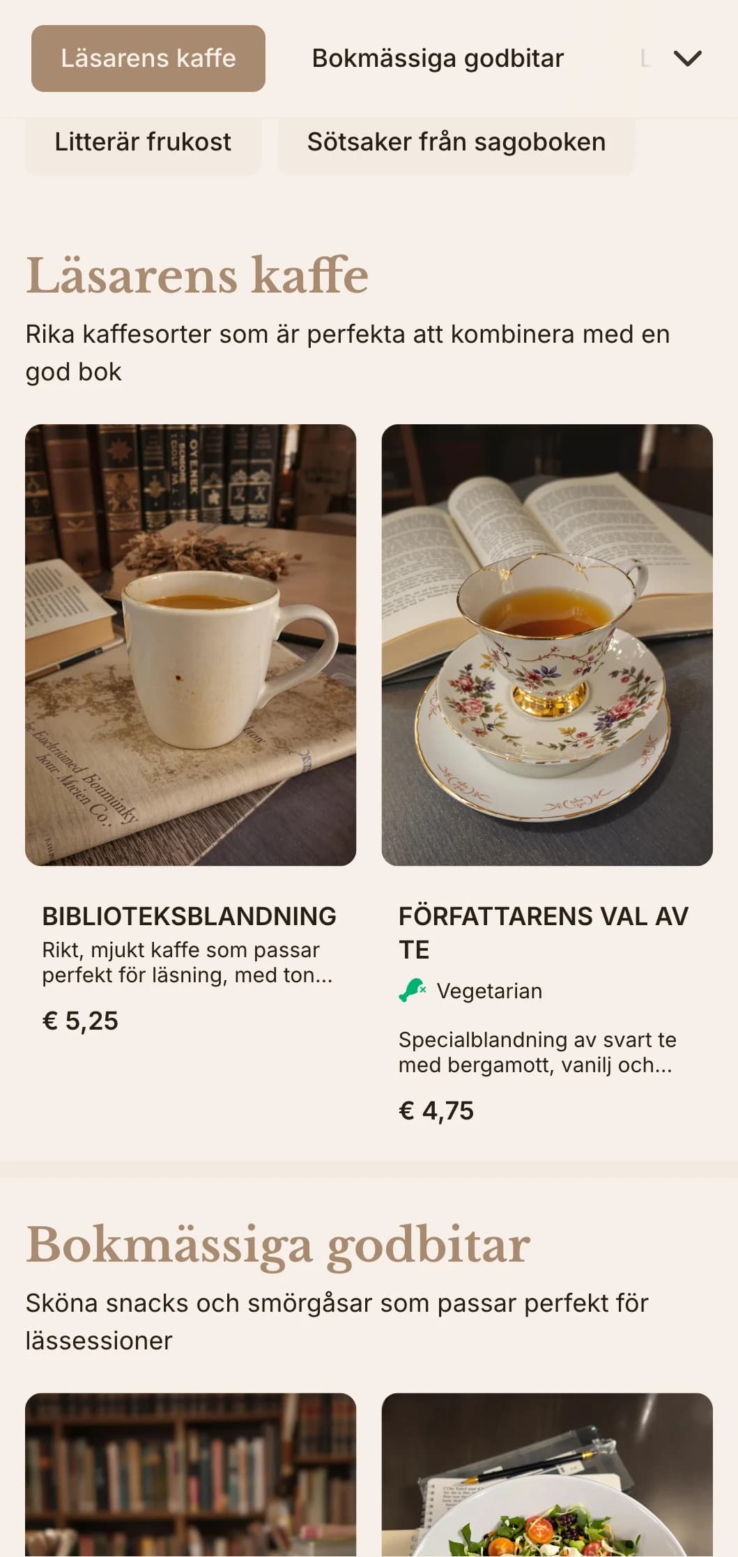 Varm brun design med litterära inslag för bokhandelskaféer och läsplatser.