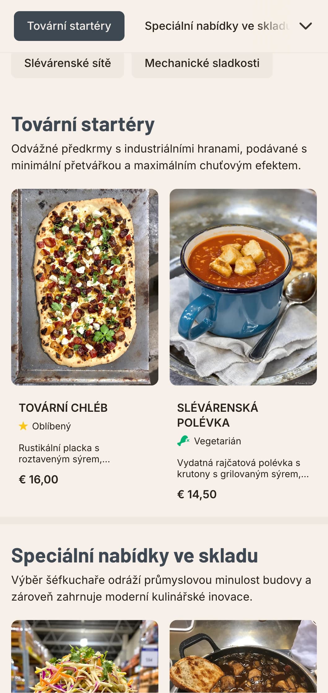 Syrový, městský design poledního menu s industriální estetikou a výraznou typografií, vhodný pro přestavěné skladové restaurace a městské restaurace.