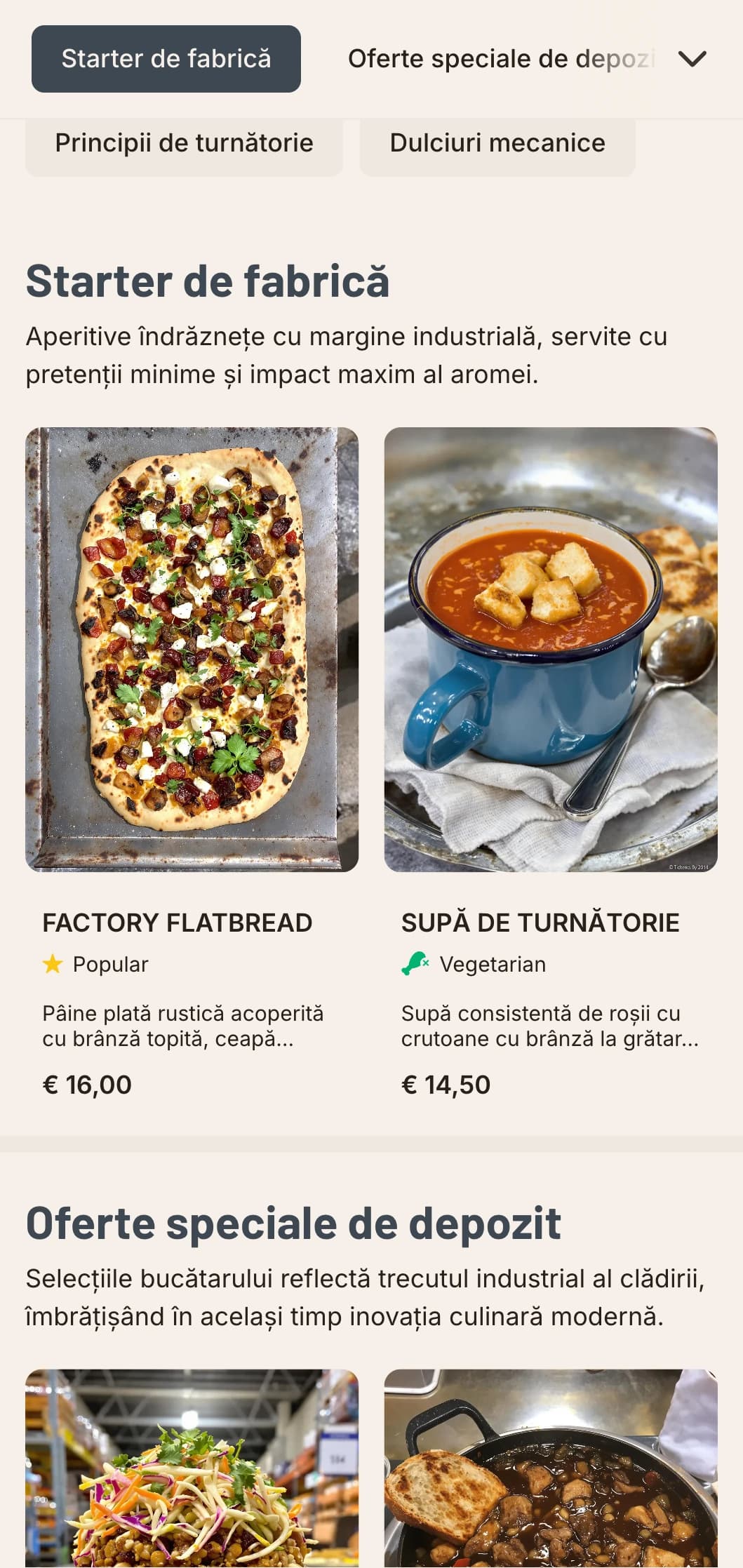 Design de meniu de prânz urban, brut, cu estetică industrială și tipografie îndrăzneață, potrivit pentru restaurantele transformate în depozite și restaurantele urban-chic.