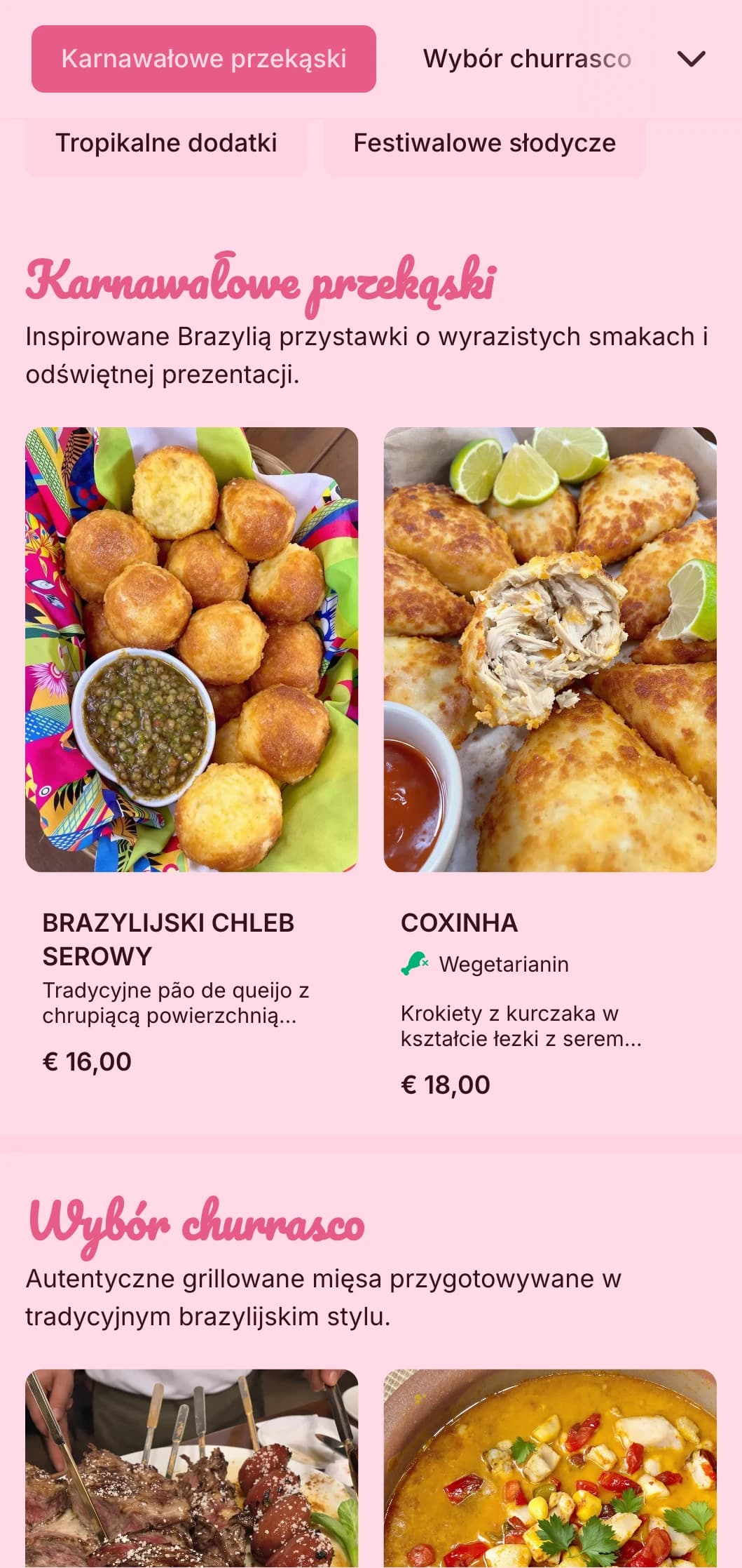 Energetyczny catering inspirowany kuchnią brazylijską z grillowanymi mięsami, tropikalnymi elementami i świąteczną prezentacją na żywe uroczystości.