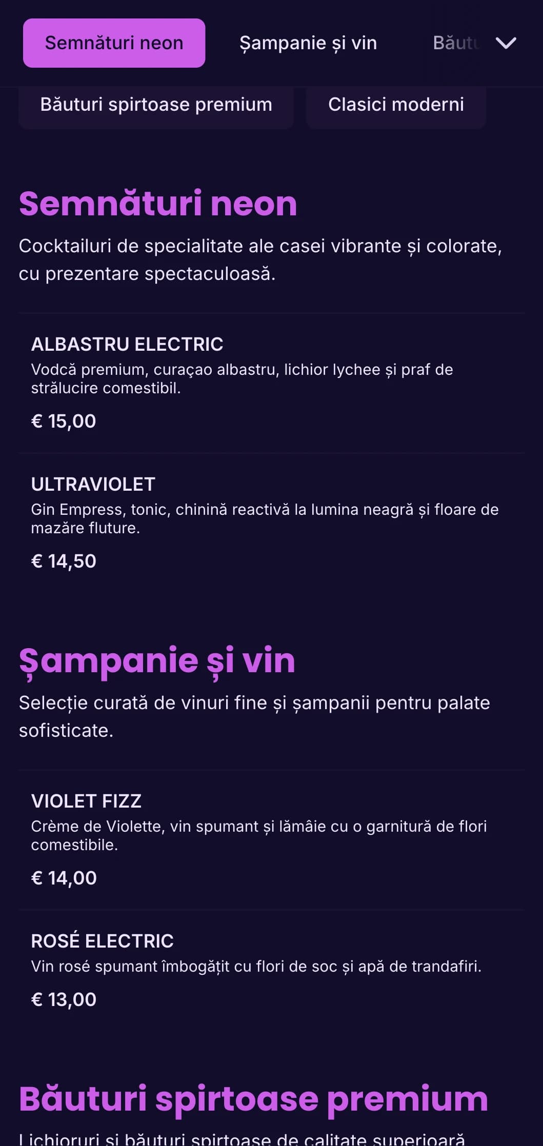 Design vibrant violet și ultraviolet pentru cluburi de noapte trendy și cocktail lounge-uri.