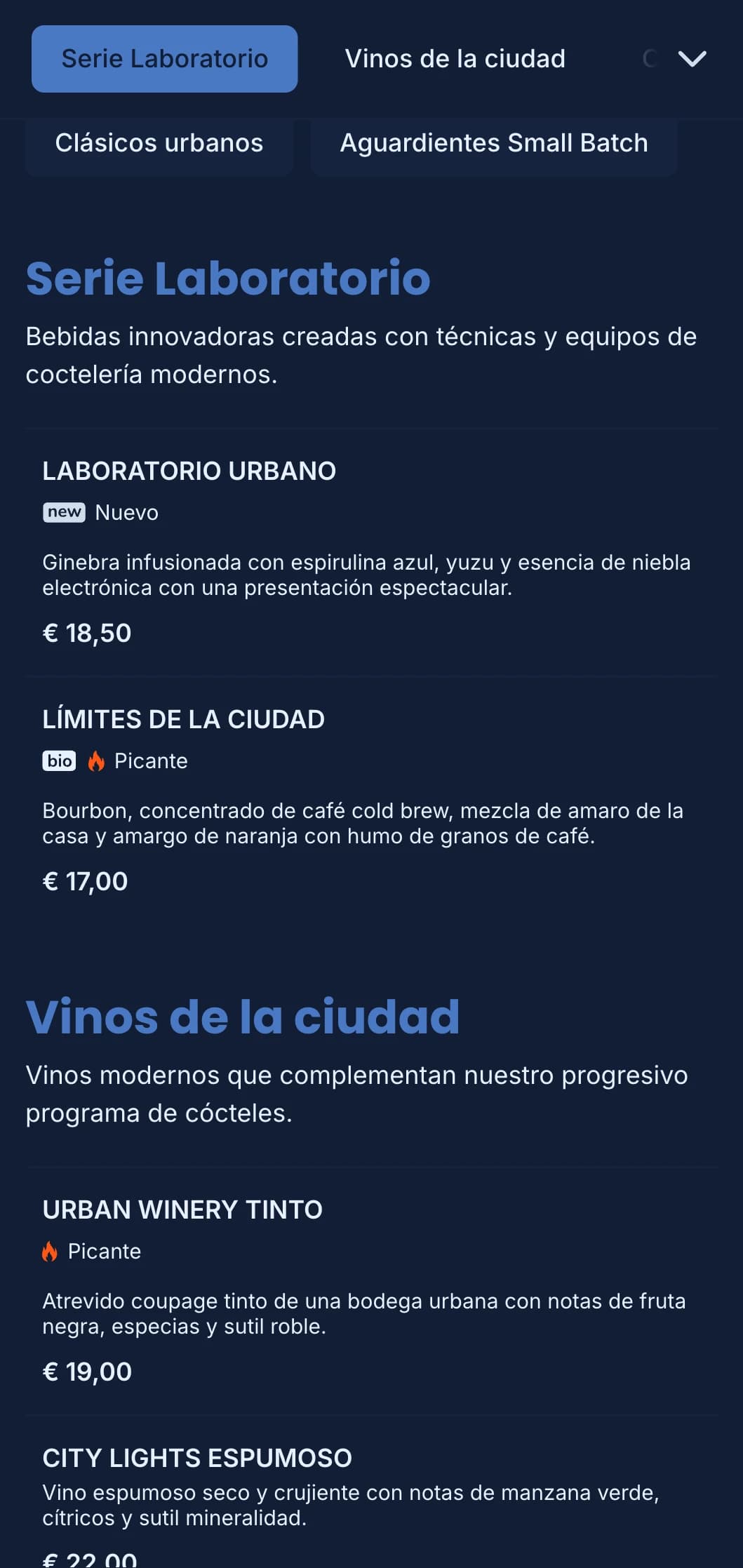 Diseño azul limpio y estructurado con motivos geométricos para bares urbanos modernos.
