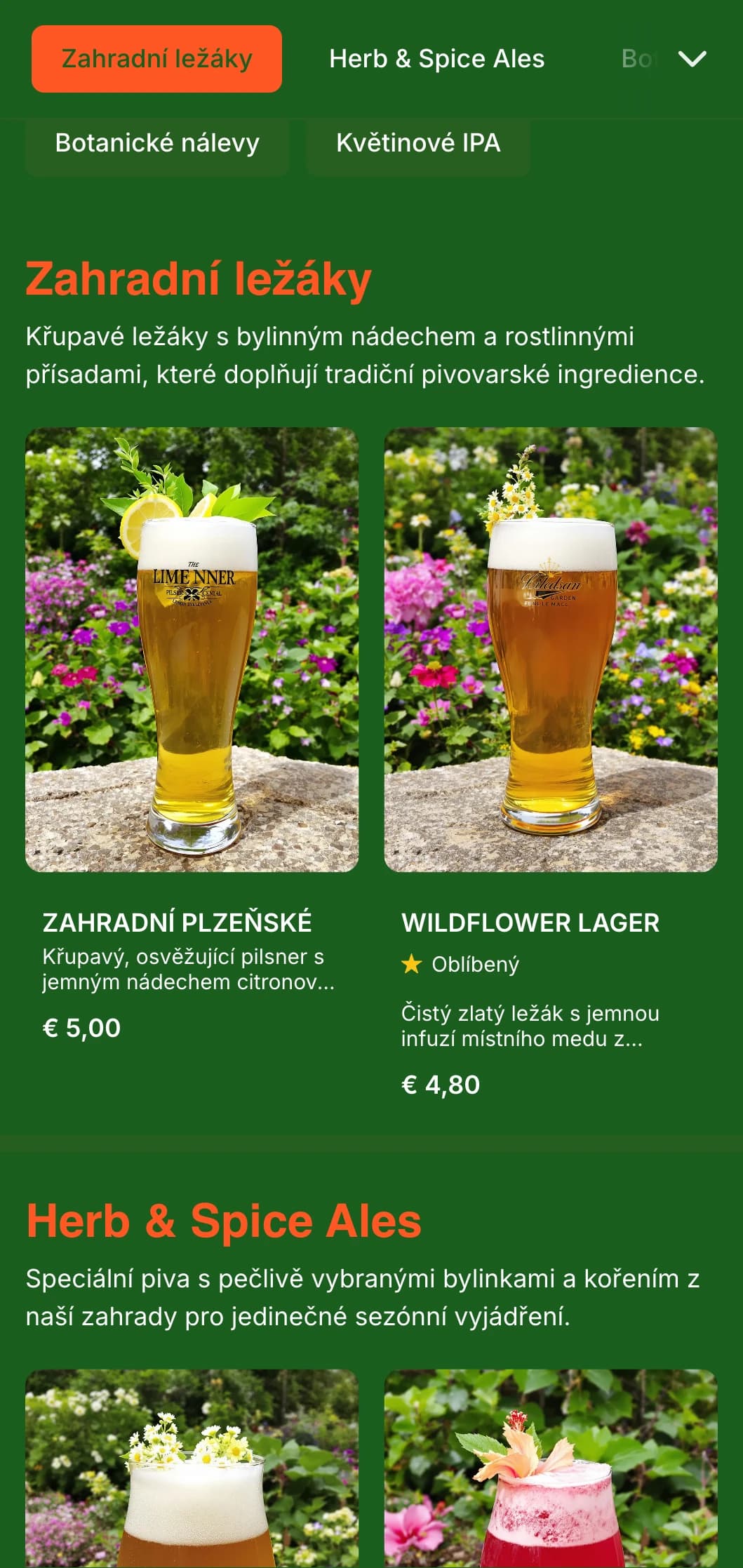 Svěží design inspirovaný botanikou se svěžími zelenými tóny a rostlinnými prvky, ideální pro zahradní pivovary a pivní zahrádky.