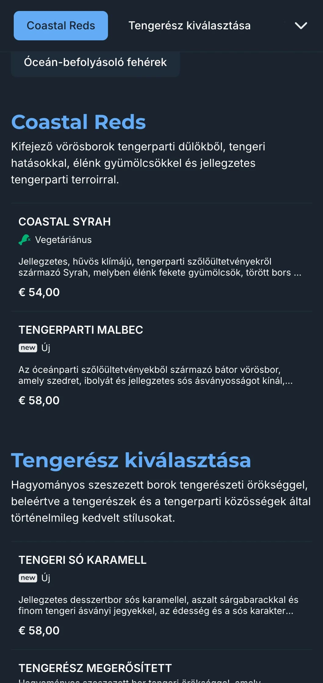 Mediterrán ihletésű, sötét borlap sablon élénk kék akcentusokkal, tökéletes esti tengerparti éttermek és tengerparti borélmények számára.