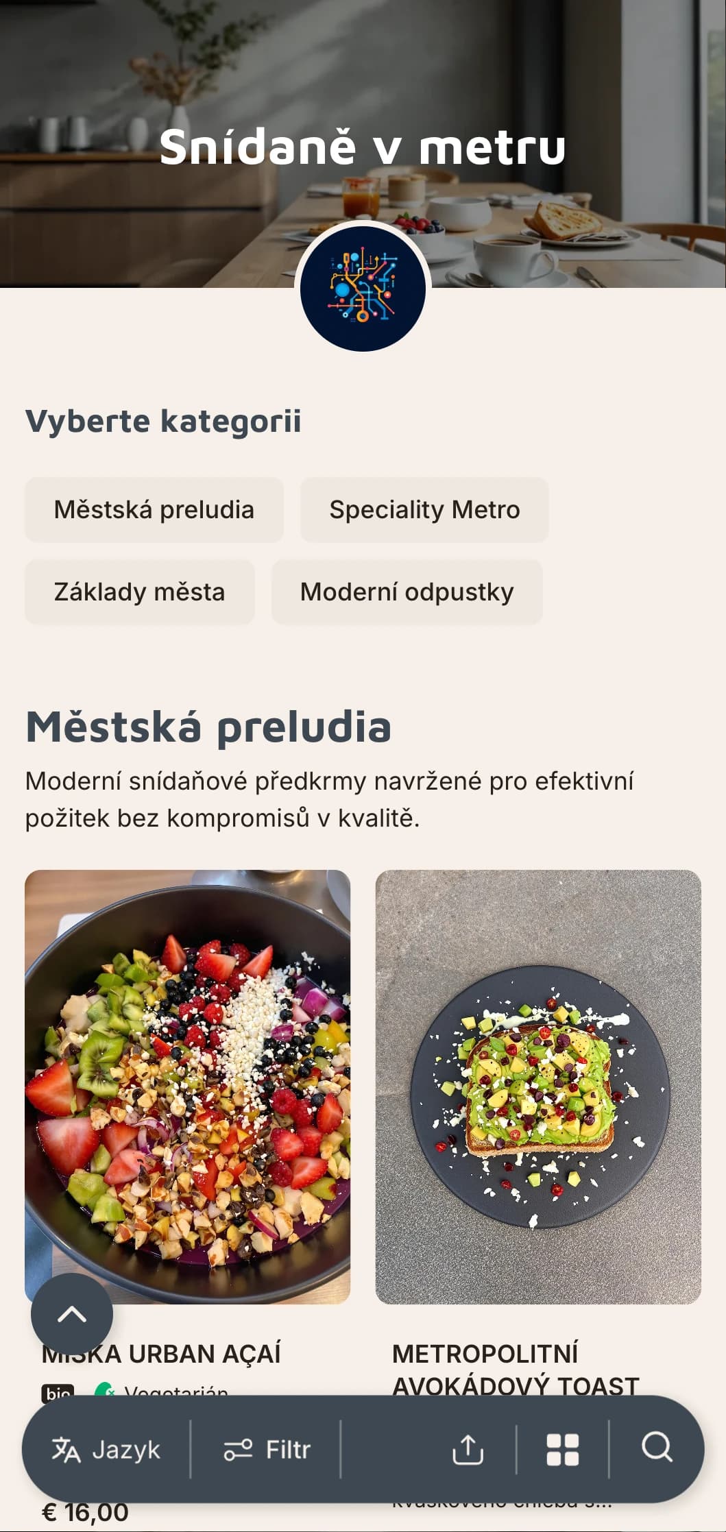 Ranní jídla inspirovaná městem s mezinárodními vlivy a moderní prezentací pro kosmopolitní strávníky.