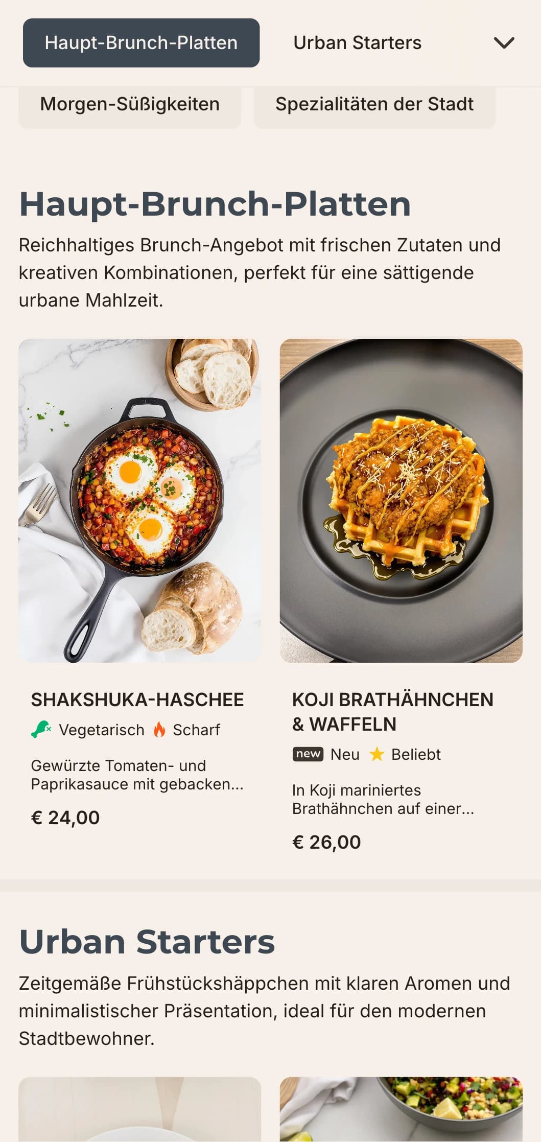 Minimalistische Brunch-Vorlage mit klaren Linien und moderner Typografie, ideal für moderne urbane Cafés mit einer industriellen Ästhetik.